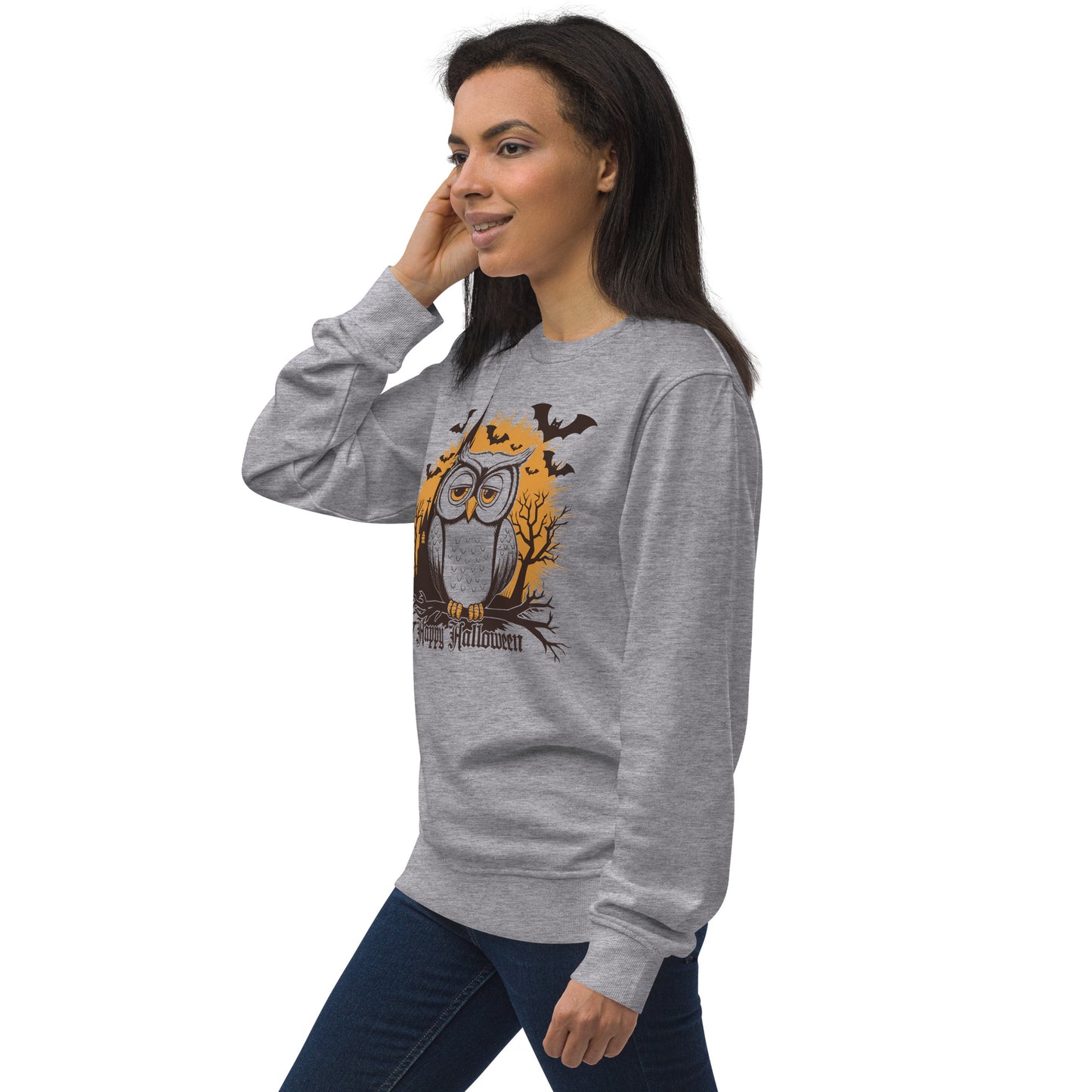 Unisex Organic Sweatshirt: Halloween Owl Cozy Eco-Friendly Style USA Dudeily
