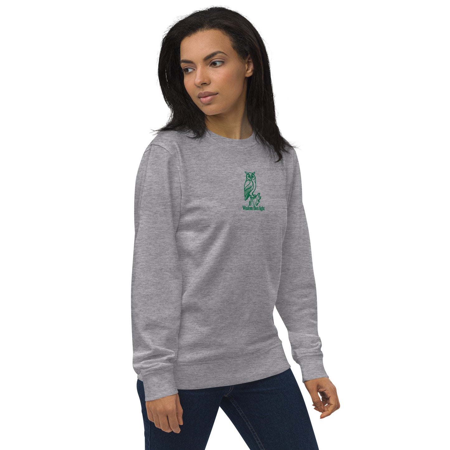 Owl Unisex Organic Sweatshirt: 'Wisdom Flies Light' in Fall | Sustainable Fashion USA Dudeily