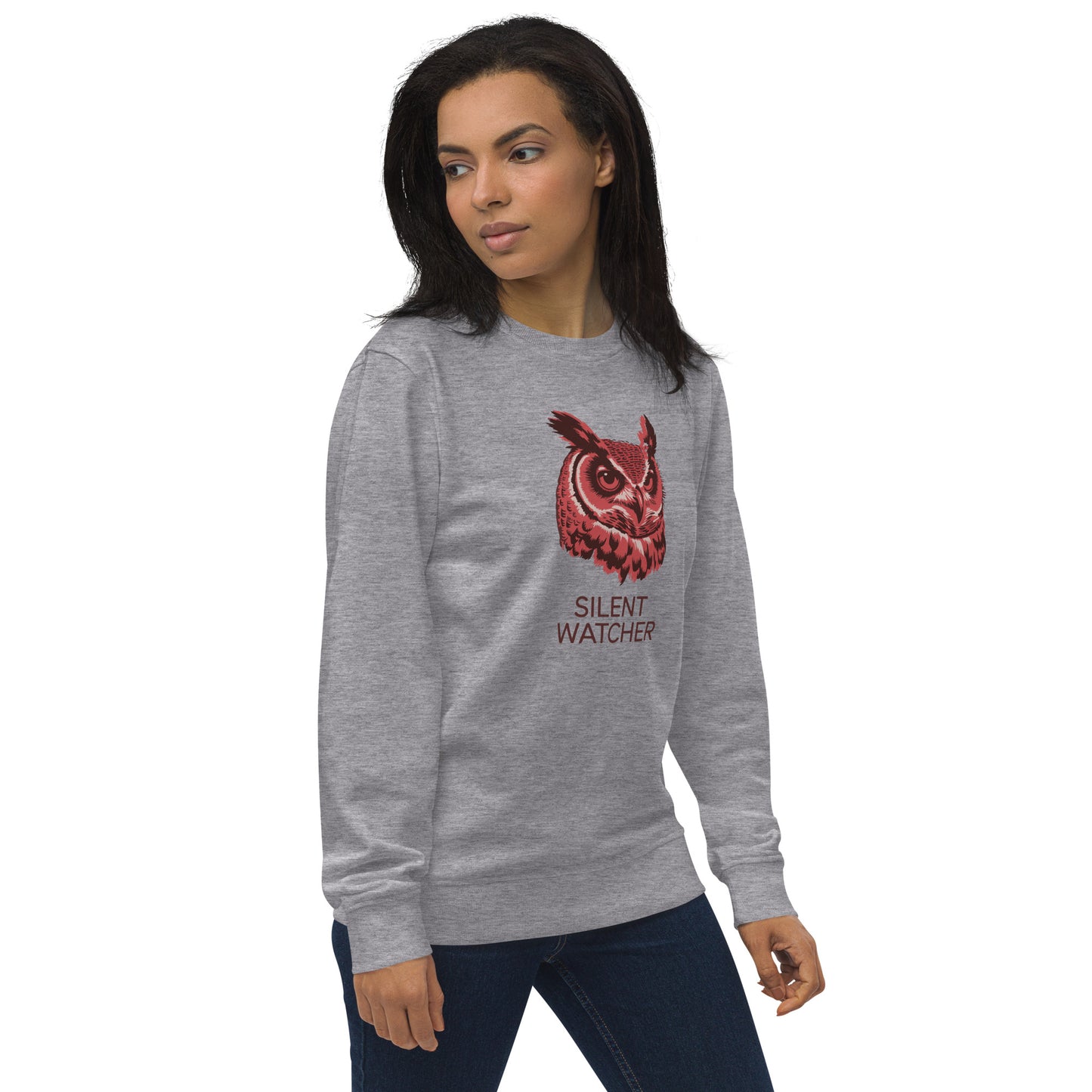 Unisex Organic Sweatshirt: 'Silent Watcher' in Fall | Ethical Owl Clothing USA Dudeily