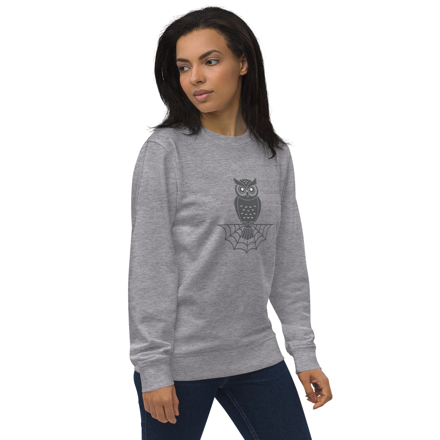 Unisex Organic Sweatshirt: Halloween Owl Spooky Sustainable Style | Eco-Friendly USA Dudeily