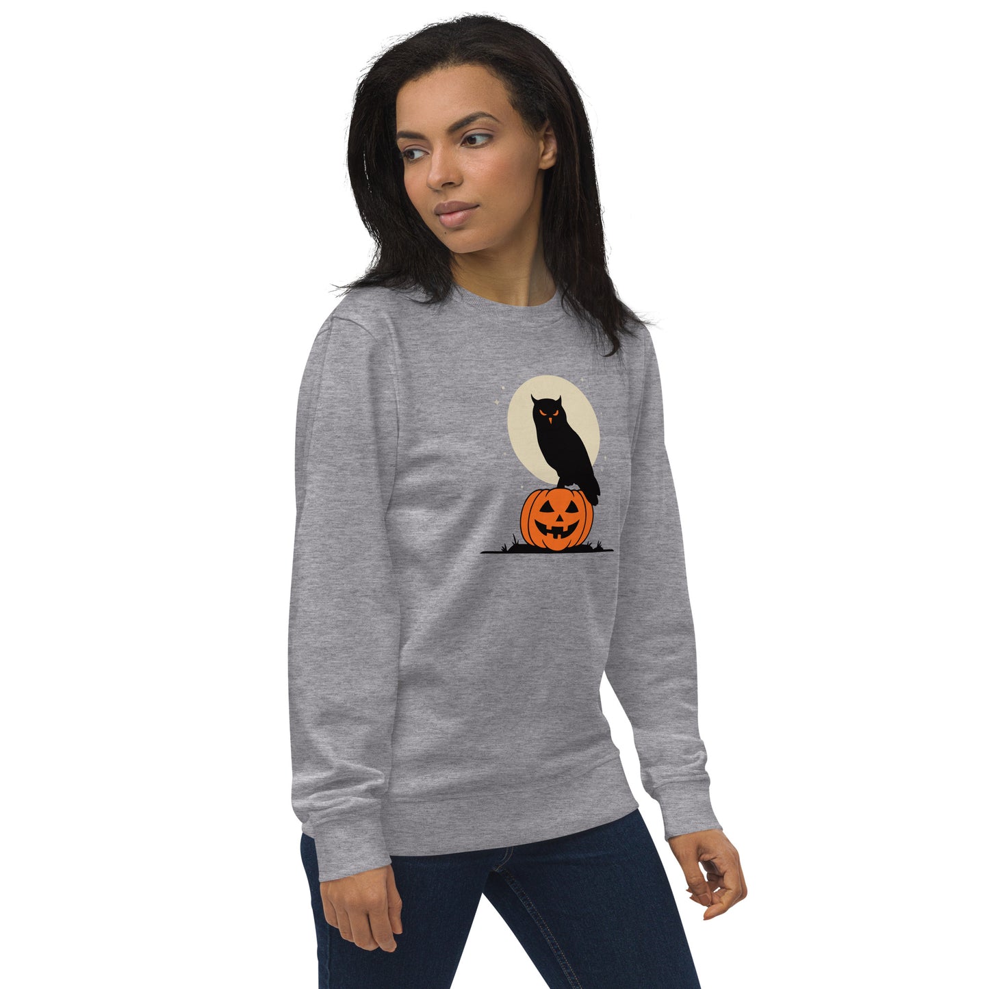 Unisex Organic Sweatshirt: Halloween Owl Cozy Eco-Friendly Style USA Dudeily