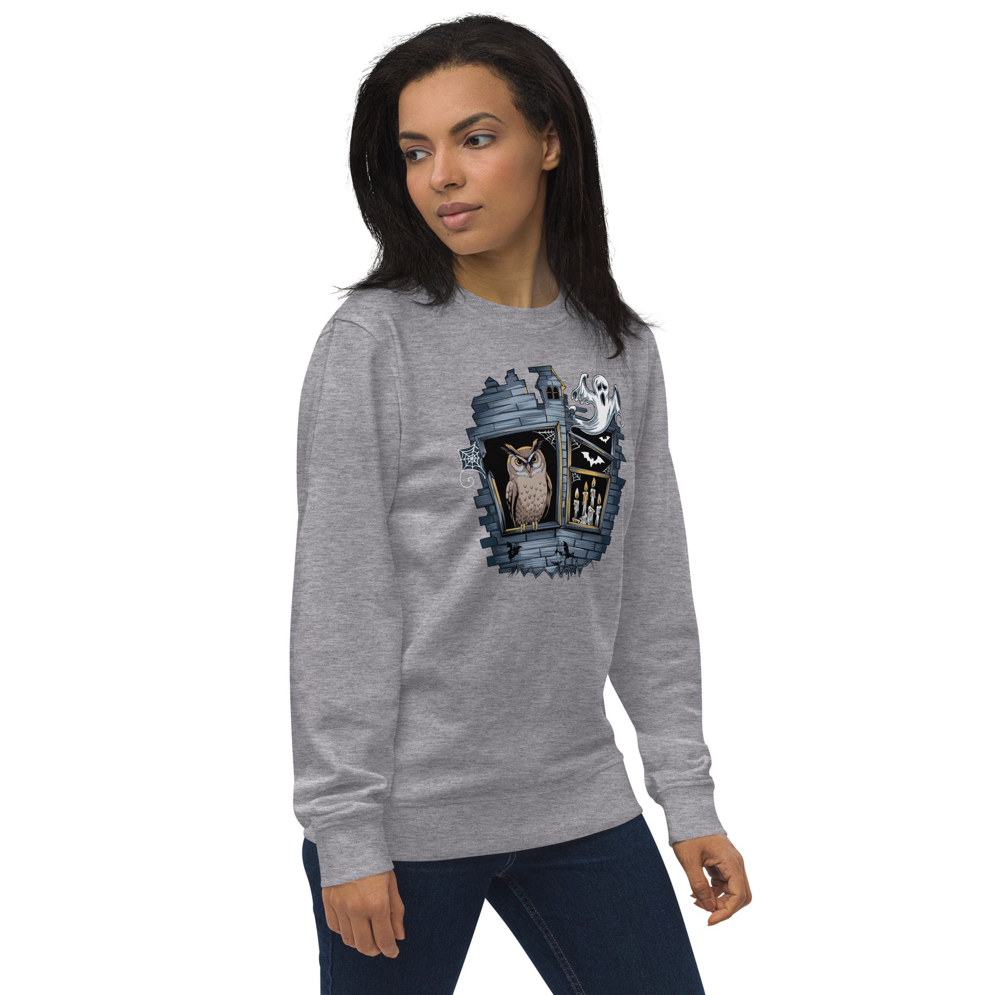 Unisex Organic Sweatshirt: Halloween Owl Cozy Eco-Friendly Style USA Dudeily