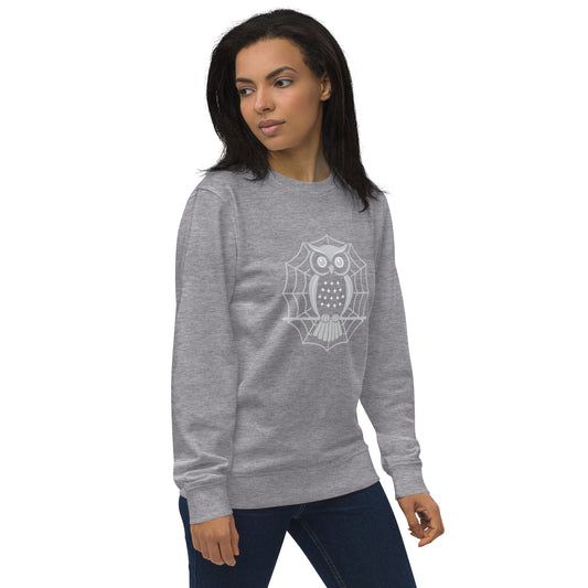 Unisex Organic Sweatshirt: Halloween Owl Cozy Sustainable Style USA Grey Melange Dudeily