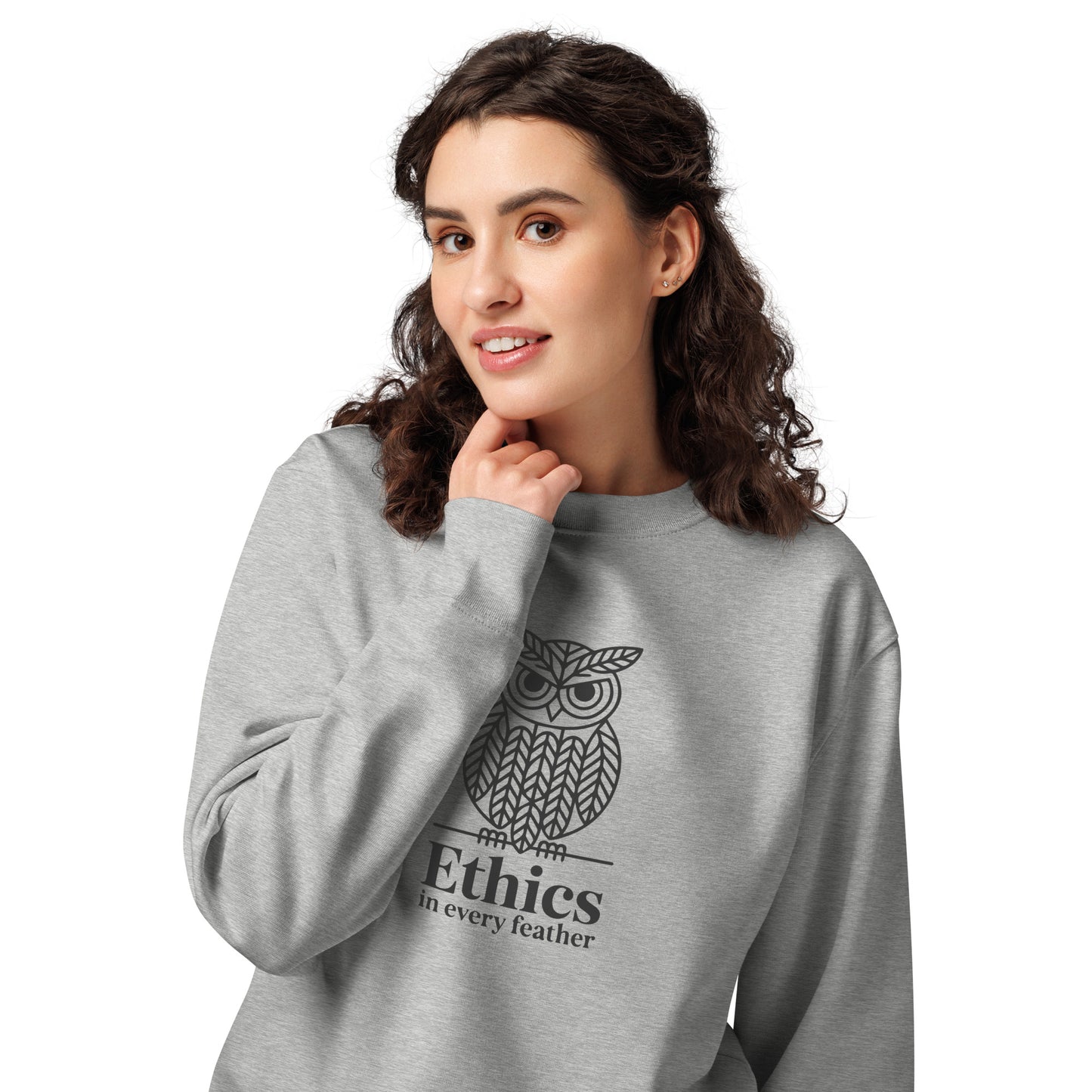 Unisex Organic Sweatshirt: 'Ethics in Every Feather' for Fall | Eco-Friendly Owl Apparel USA Dudeily