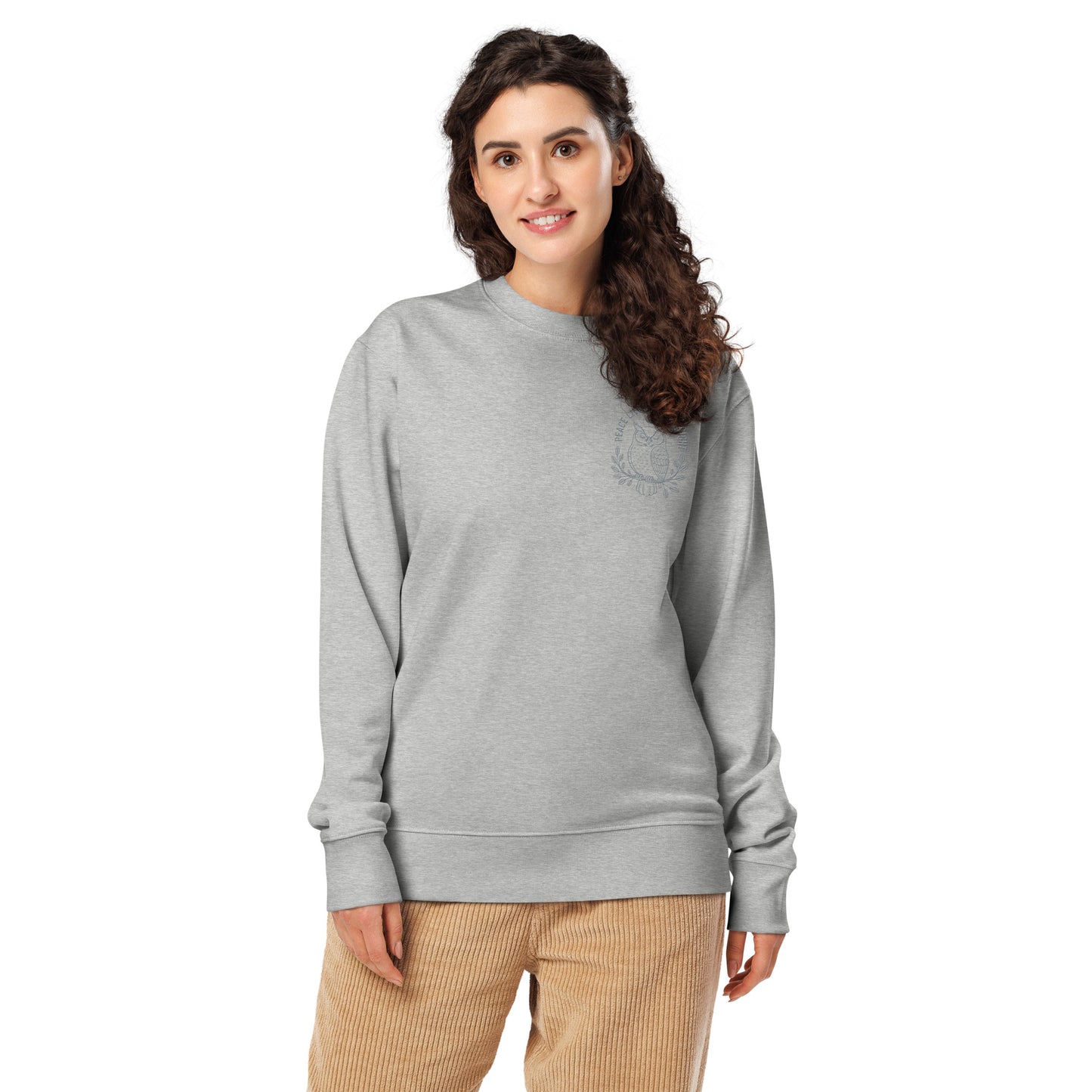 Owl Unisex Organic Sweatshirt-'Peace Lives in the Night' in Fall | Sustainable Fashion USA Heather Grey Dudeily