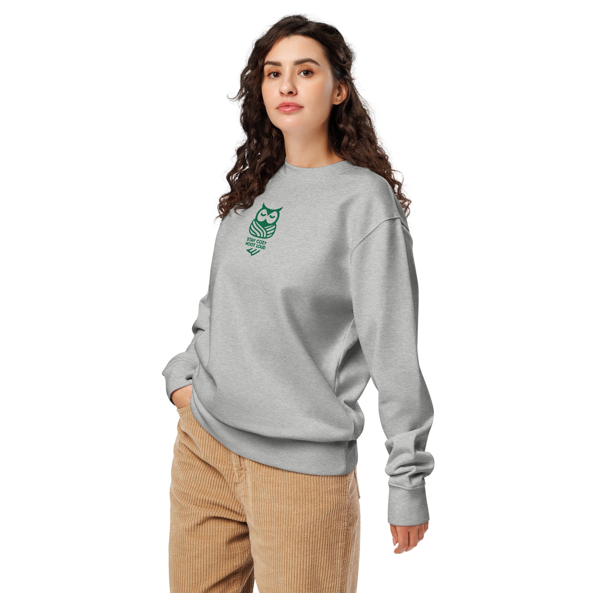Unisex Organic Sweatshirt: "Stay Cozy Hoot Loud" in Fall | Sustainable Owl Fashion USA Dudeily
