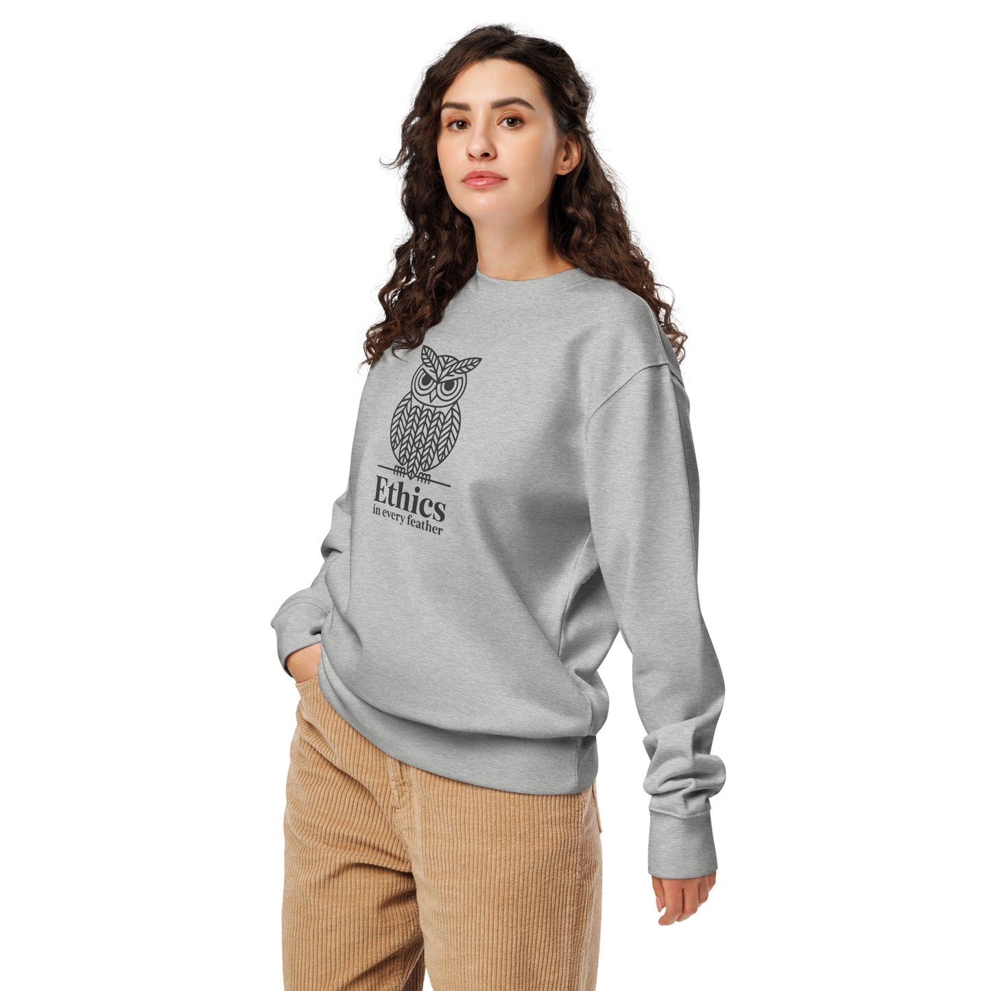 Unisex Organic Sweatshirt: 'Ethics in Every Feather' for Fall | Eco-Friendly Owl Apparel USA Dudeily