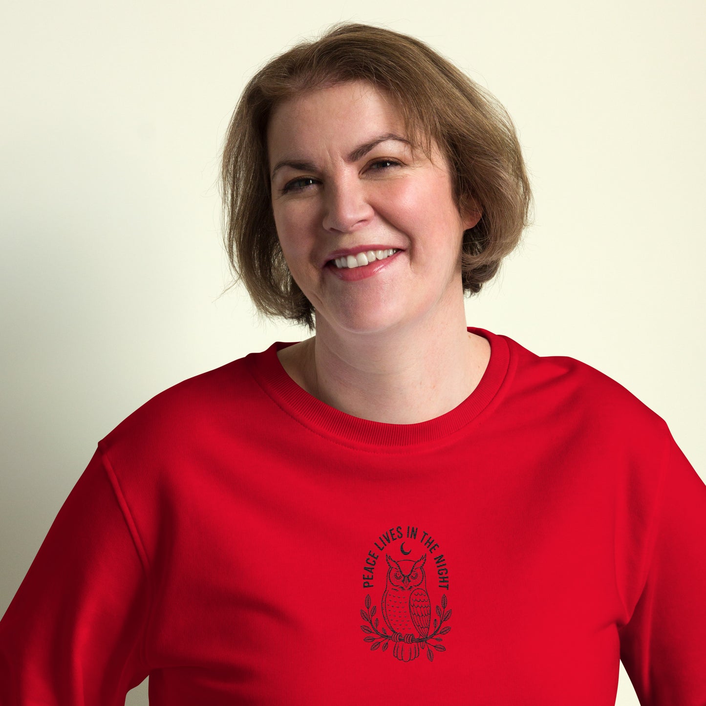 Owl Unisex Organic Sweatshirt – 'Peace Lives in the Night' in Fall | Sustainable Fashion USA Dudeily