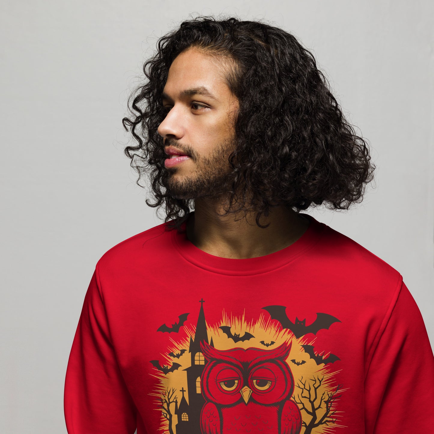 Unisex Organic Sweatshirt: Halloween Owl Cozy Eco-Friendly Style USA Dudeily