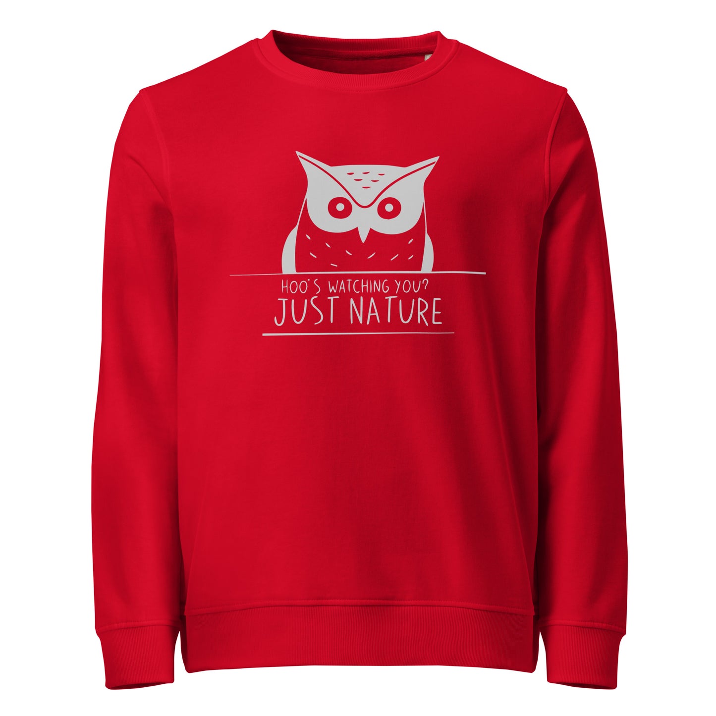 Unisex Organic Sweatshirt: 'Hoo's Watching You? Just Nature' | Sustainable Owl Fashion USA Dudeily