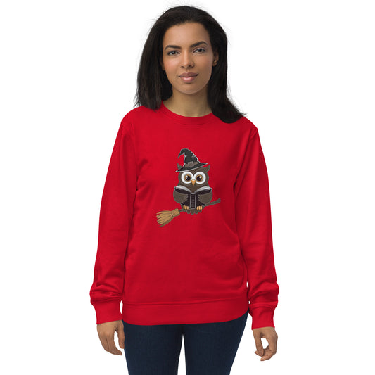 Unisex Organic Sweatshirt: Halloween Owl Cozy Eco-Friendly Style USA Red Dudeily