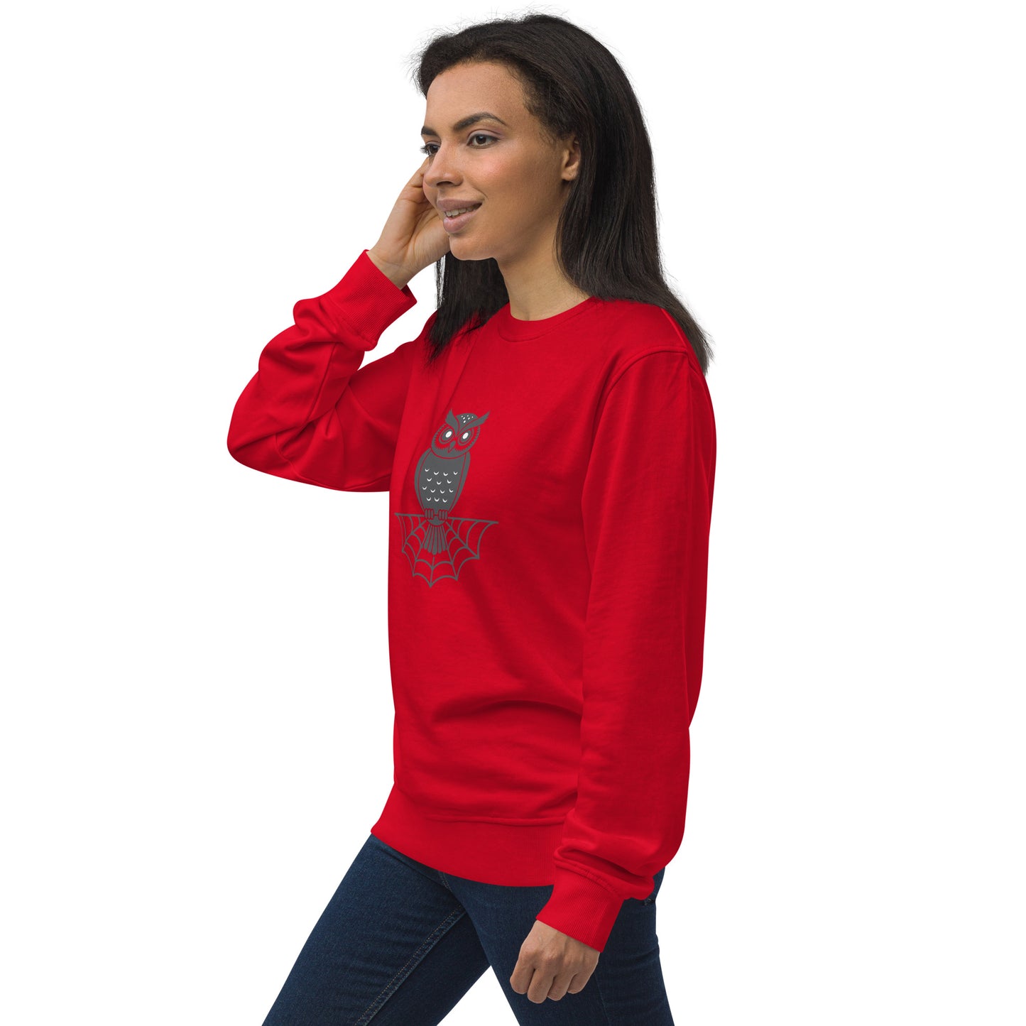 Unisex Organic Sweatshirt: Halloween Owl Spooky Sustainable Style | Eco-Friendly USA Dudeily