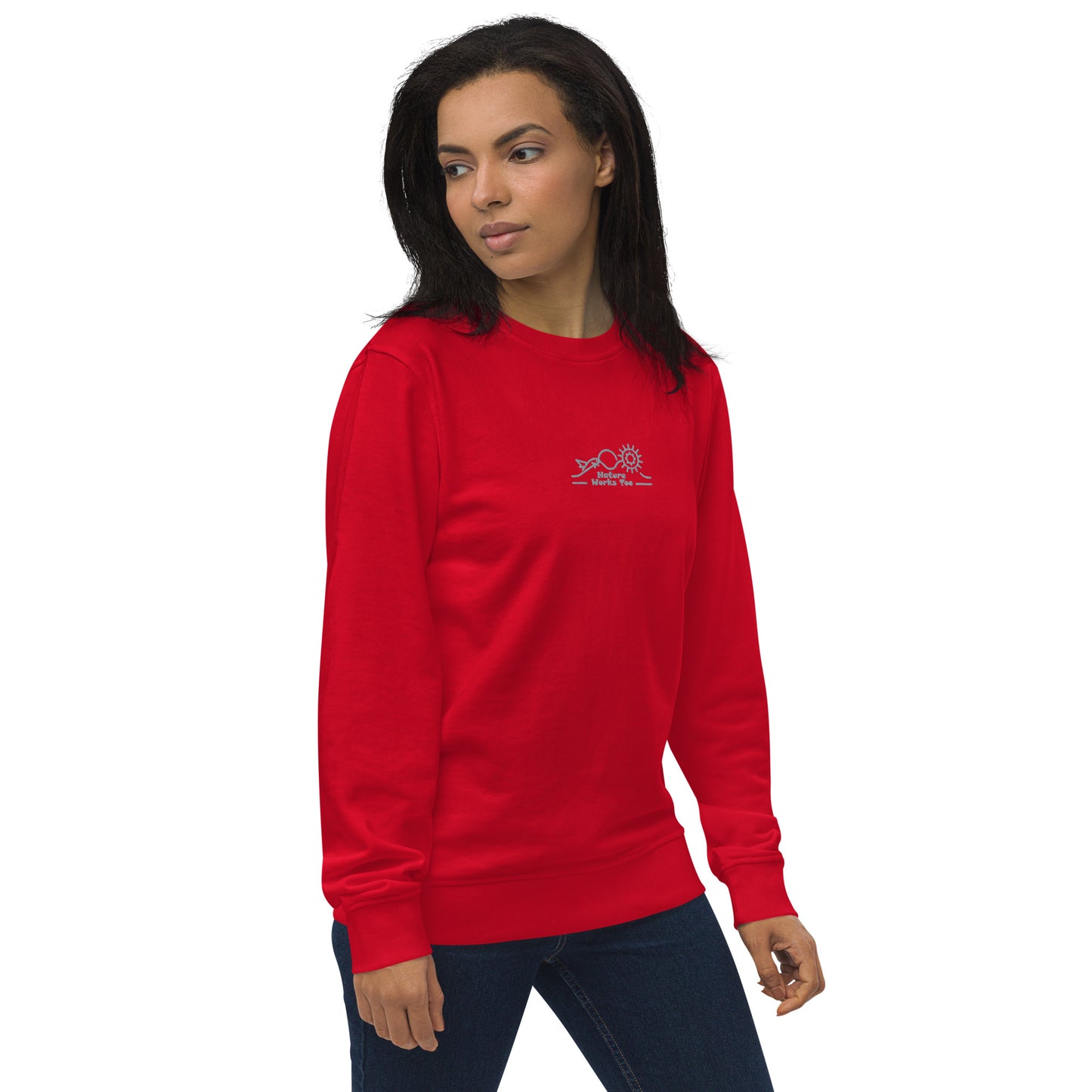 Unisex Organic Sweatshirt: Nature Works Too | Owl Embroidered Sustainable Fashion USA Dudeily