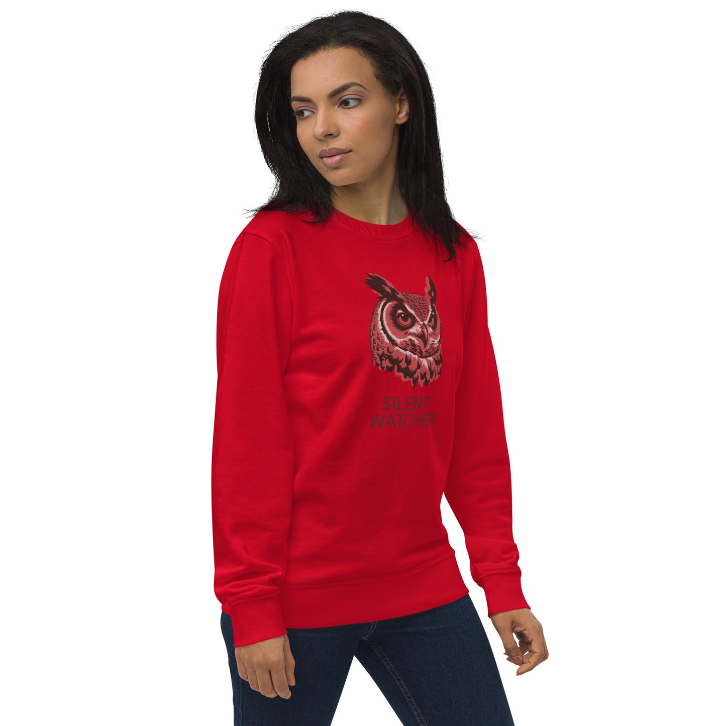 Unisex Organic Sweatshirt: 'Silent Watcher' in Fall | Ethical Owl Clothing USA Dudeily