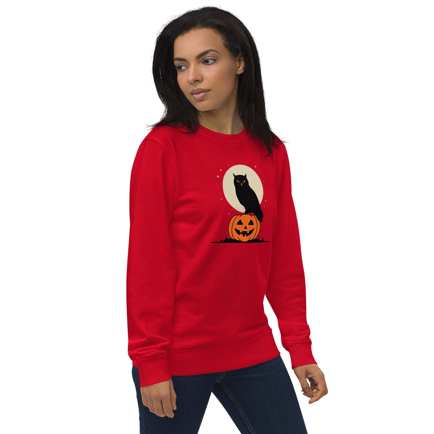 Unisex Organic Sweatshirt: Halloween Owl Cozy Eco-Friendly Style USA Dudeily