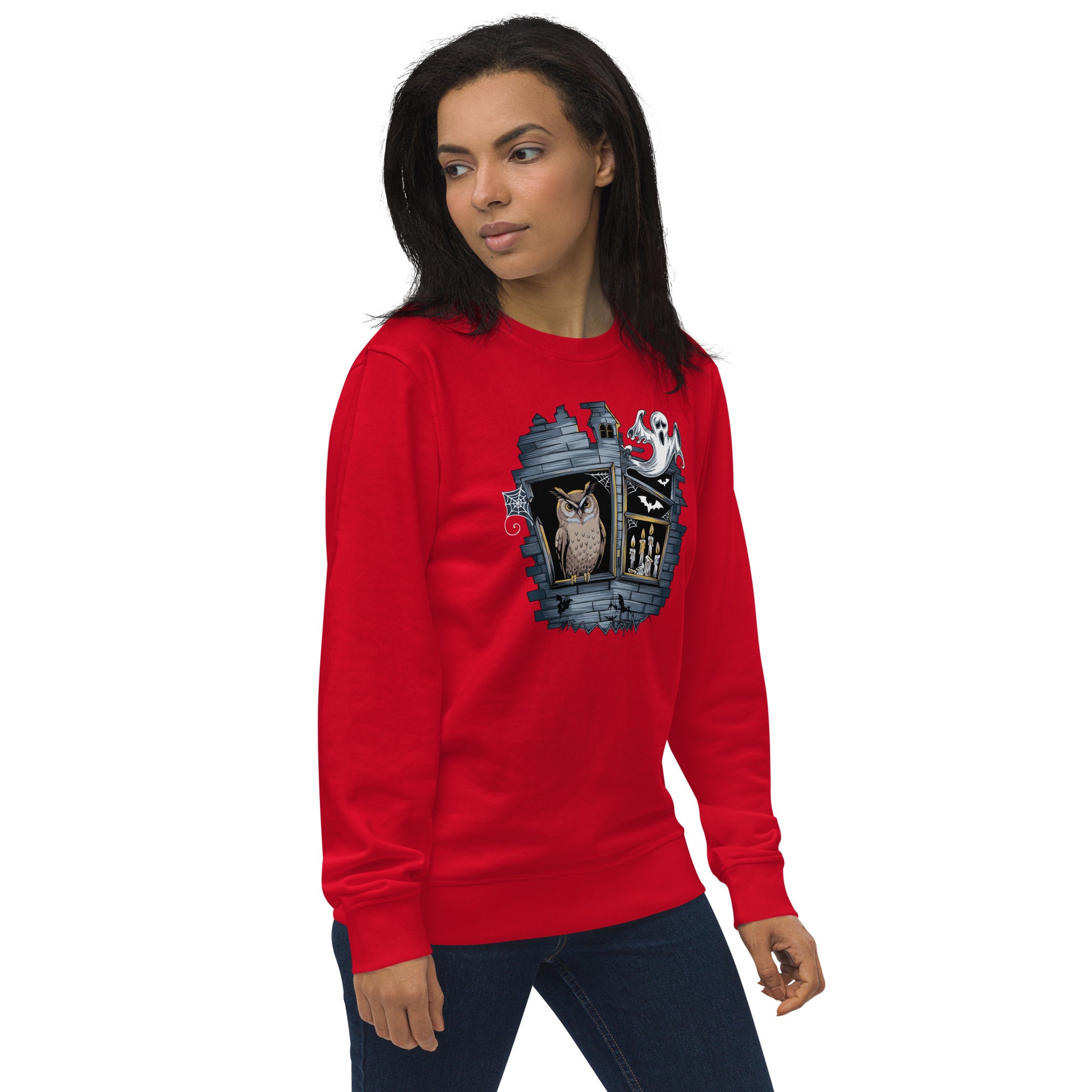 Unisex Organic Sweatshirt: Halloween Owl Cozy Eco-Friendly Style USA Dudeily