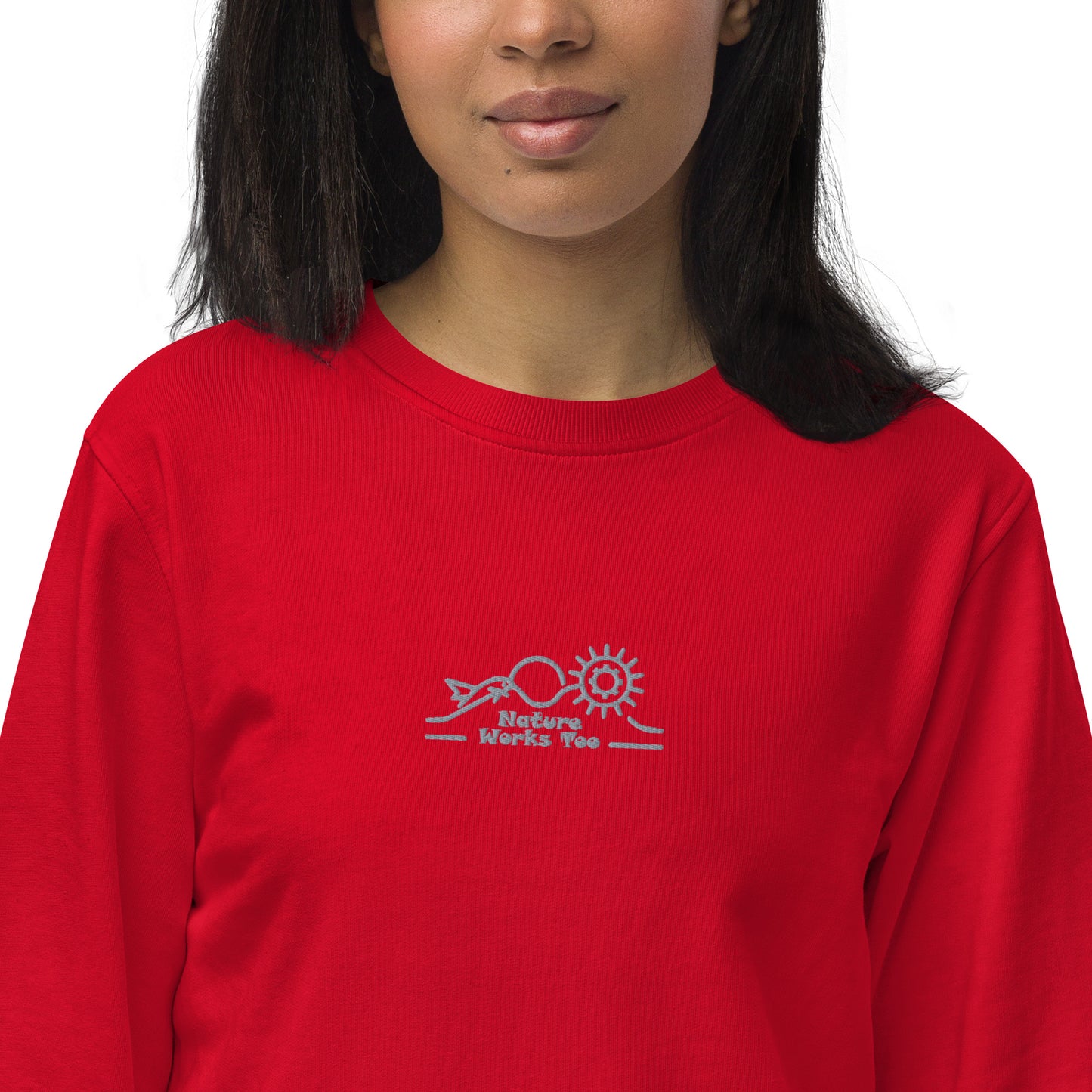 Unisex Organic Sweatshirt: Nature Works Too | Owl Embroidered Sustainable Fashion USA Dudeily