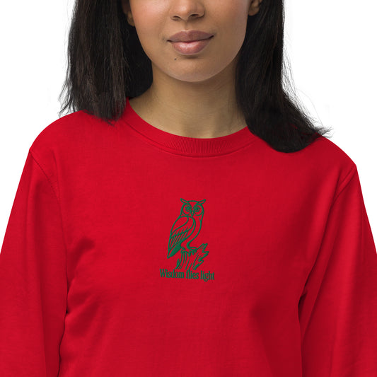 Owl Unisex Organic Sweatshirt: 'Wisdom Flies Light' in Fall | Sustainable Fashion USA Dudeily