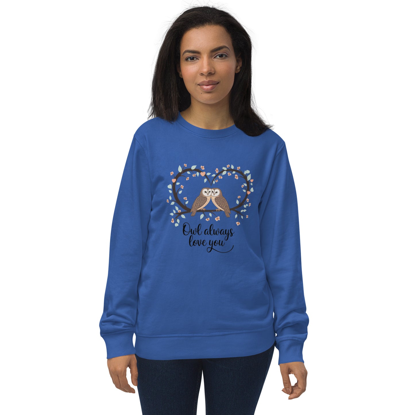 Owl-Themed Unisex Organic Sweatshirt | Sustainable & Cozy Fashion Royal Blue Dudeily