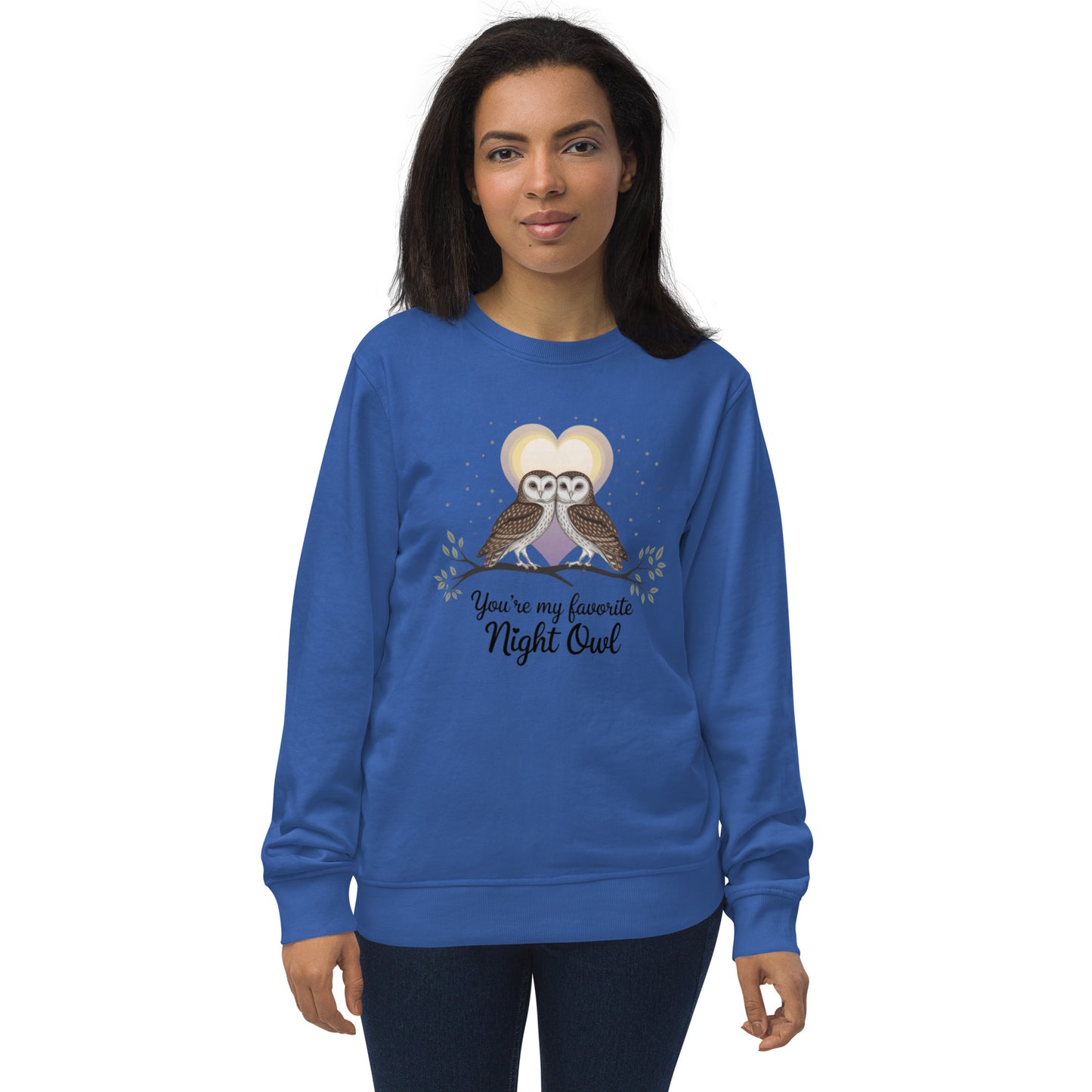 Owl-Themed Unisex Organic Sweatshirt | Sustainable & Cozy Apparel usa Royal Blue Dudeily