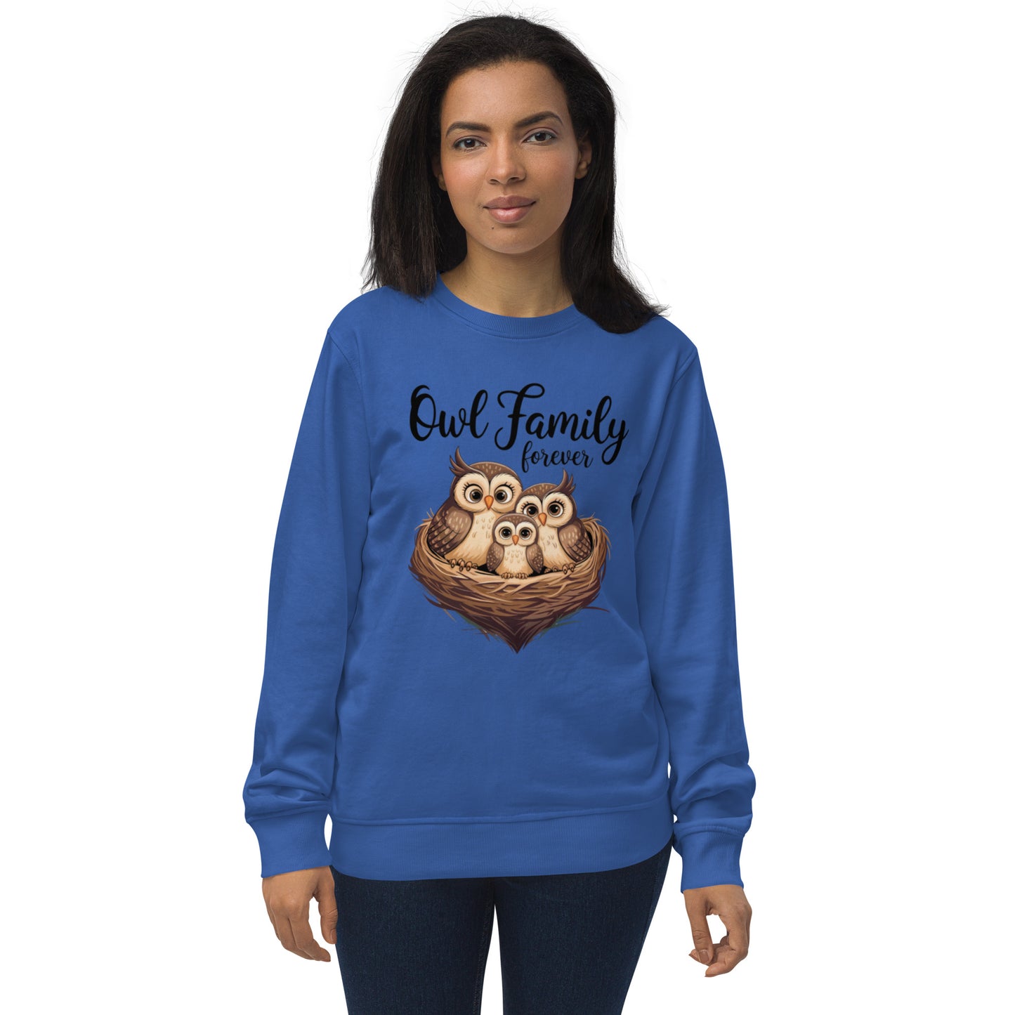Owl-Themed Unisex Organic Sweatshirt | Eco-Friendly & Stylish Royal Blue Dudeily
