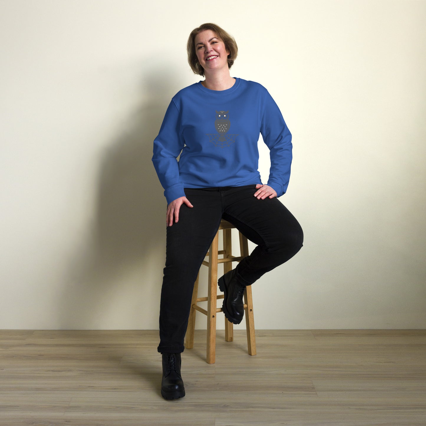 Unisex Organic Sweatshirt: Halloween Owl Spooky Sustainable Style | Eco-Friendly USA Dudeily