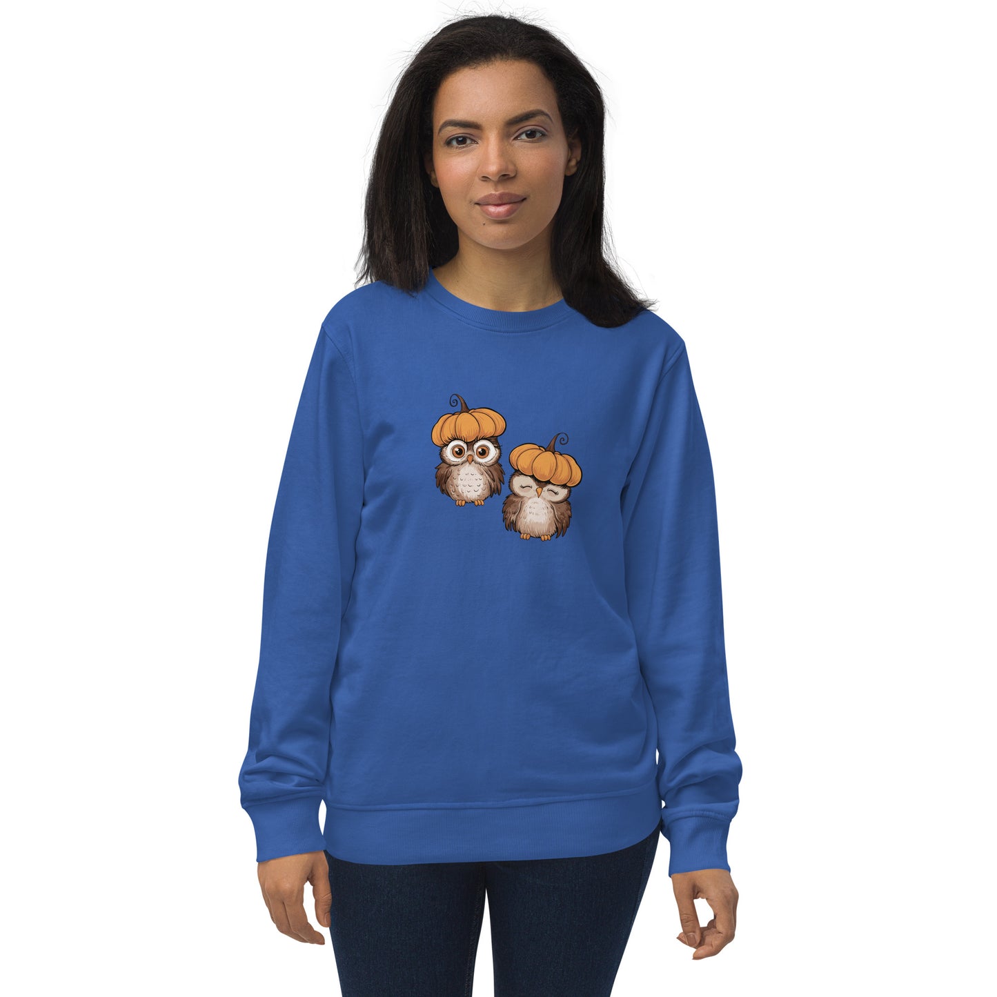Unisex Organic Sweatshirt: Halloween Owl Eco-Friendly Style USA Royal Blue Dudeily
