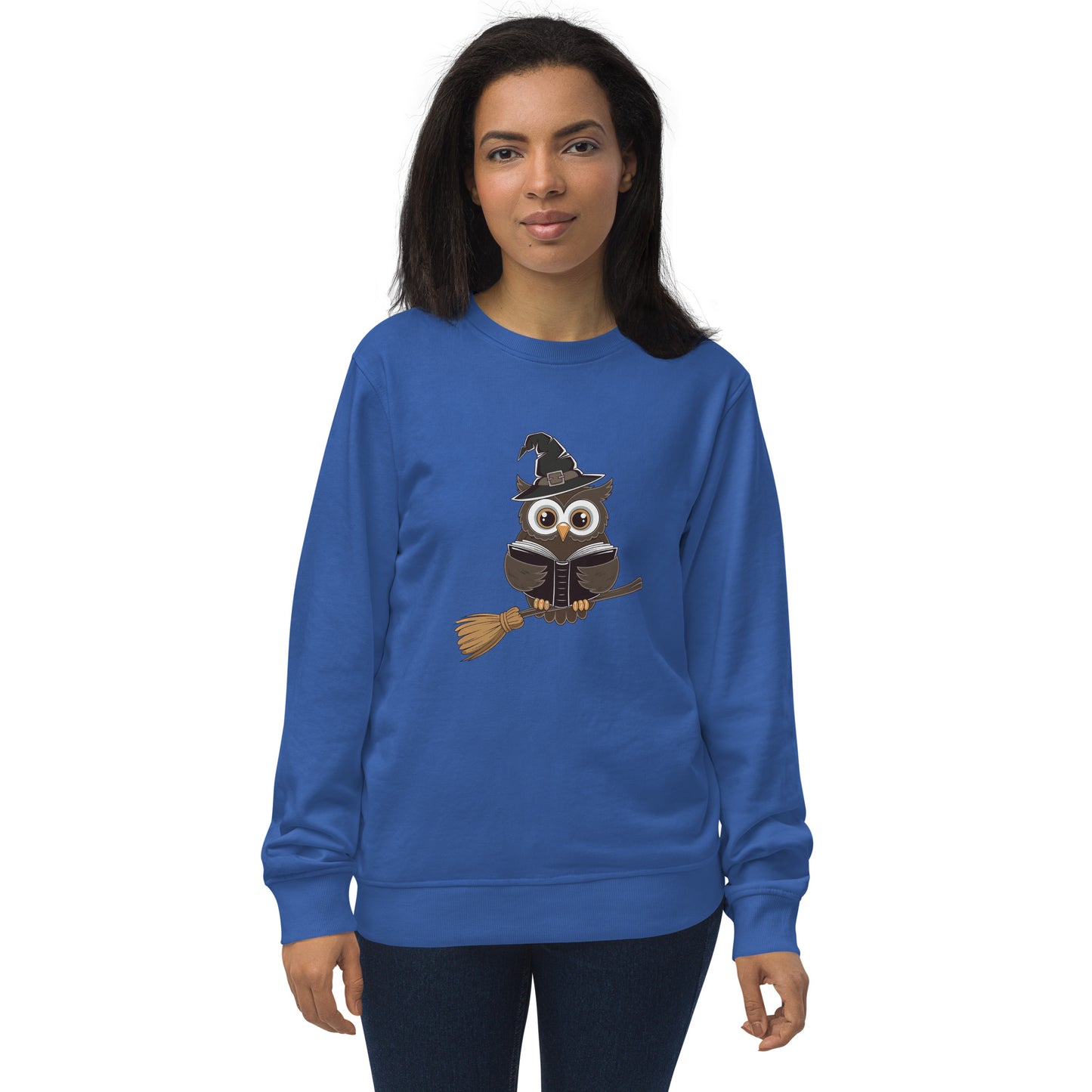 Unisex Organic Sweatshirt: Halloween Owl Cozy Eco-Friendly Style USA Royal Blue Dudeily