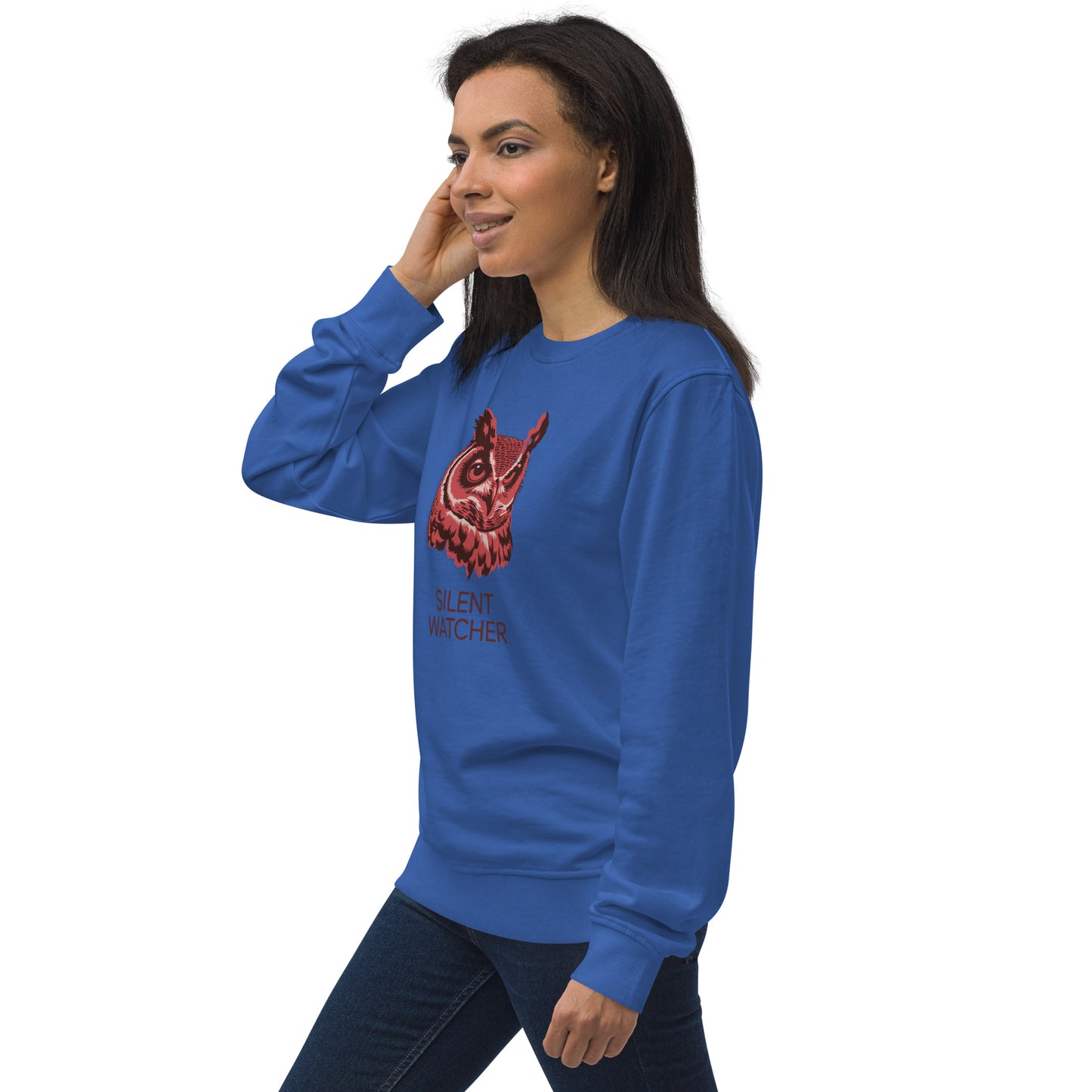 Unisex Organic Sweatshirt: 'Silent Watcher' in Fall | Ethical Owl Clothing USA Dudeily