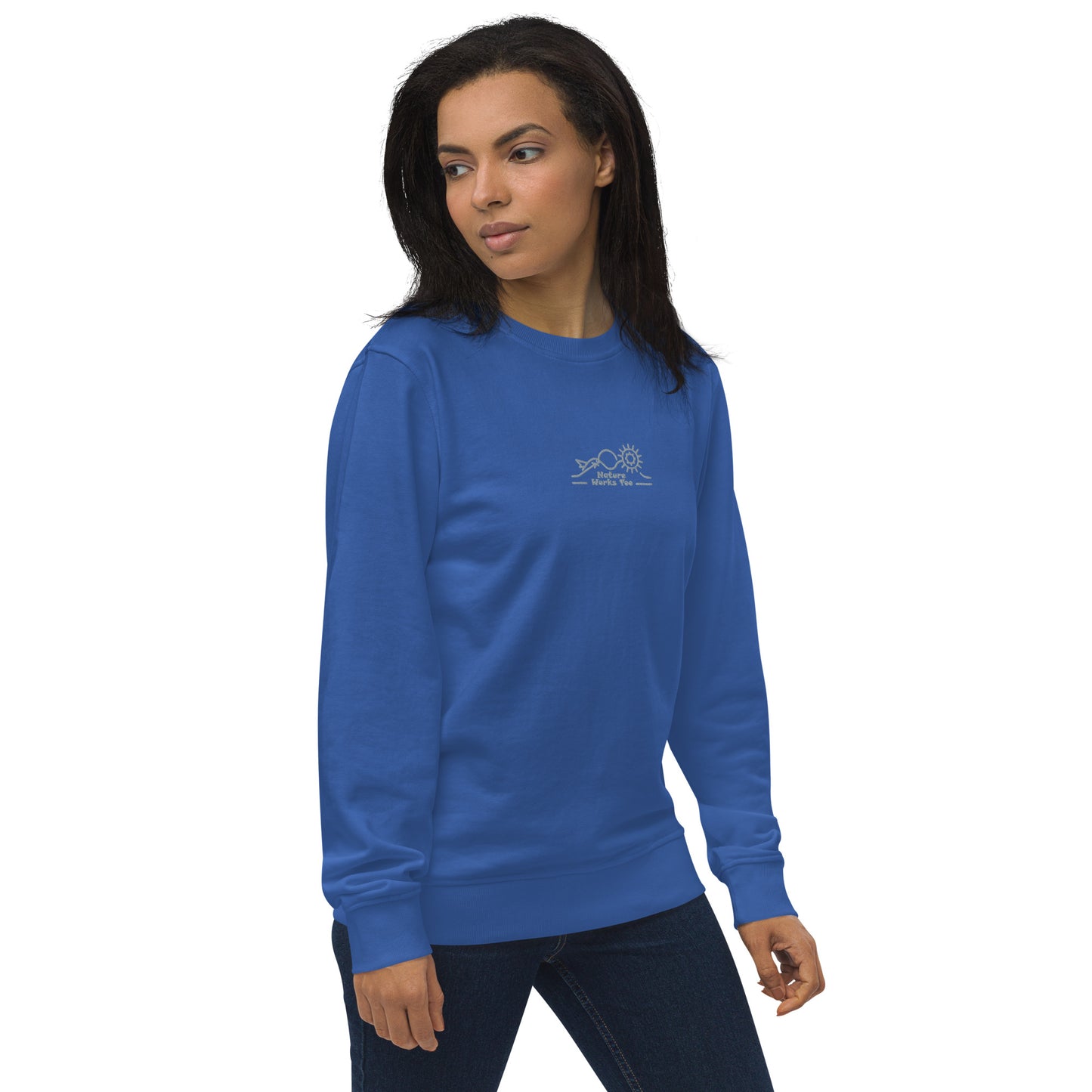 Unisex Organic Sweatshirt: Nature Works Too | Owl Embroidered Sustainable Fashion USA Dudeily