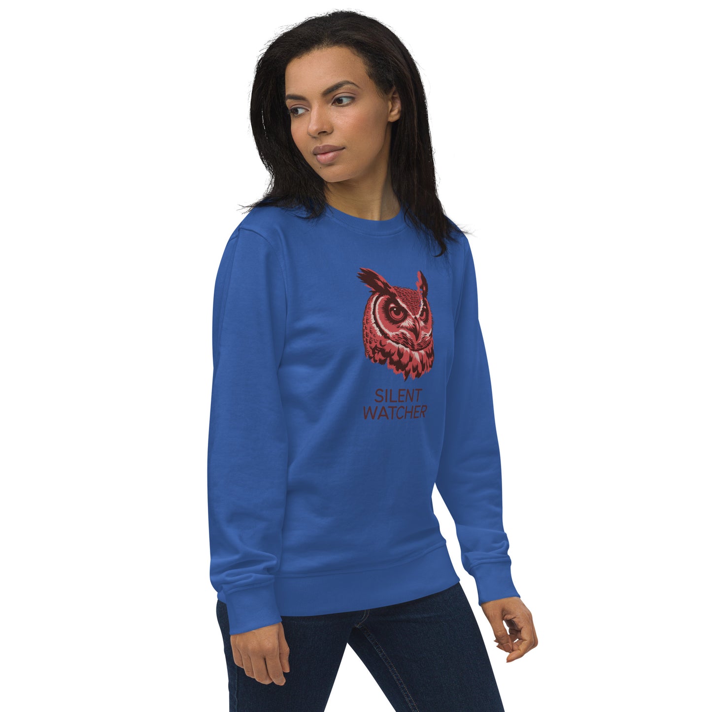 Unisex Organic Sweatshirt: 'Silent Watcher' in Fall | Ethical Owl Clothing USA Dudeily