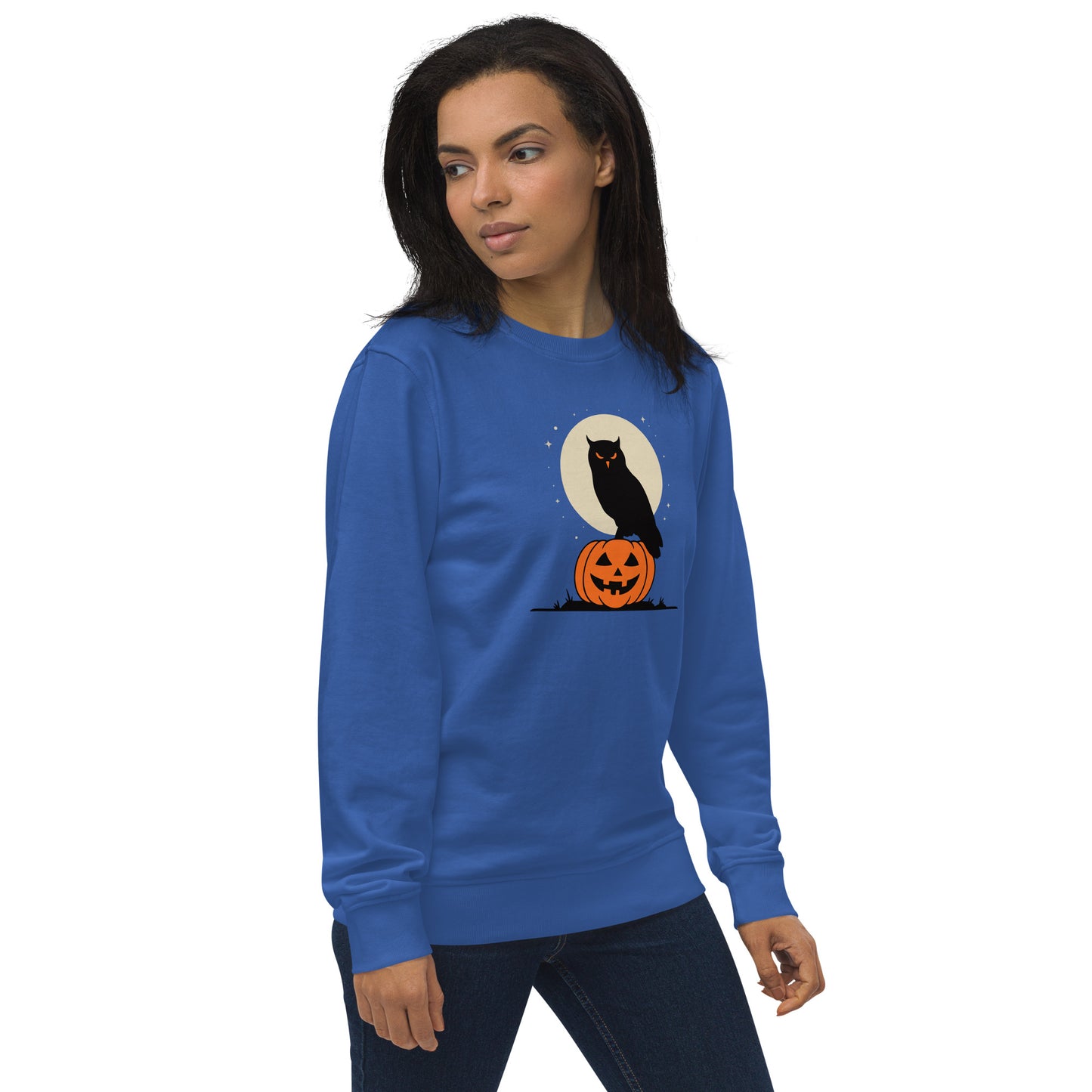Unisex Organic Sweatshirt: Halloween Owl Cozy Eco-Friendly Style USA Dudeily