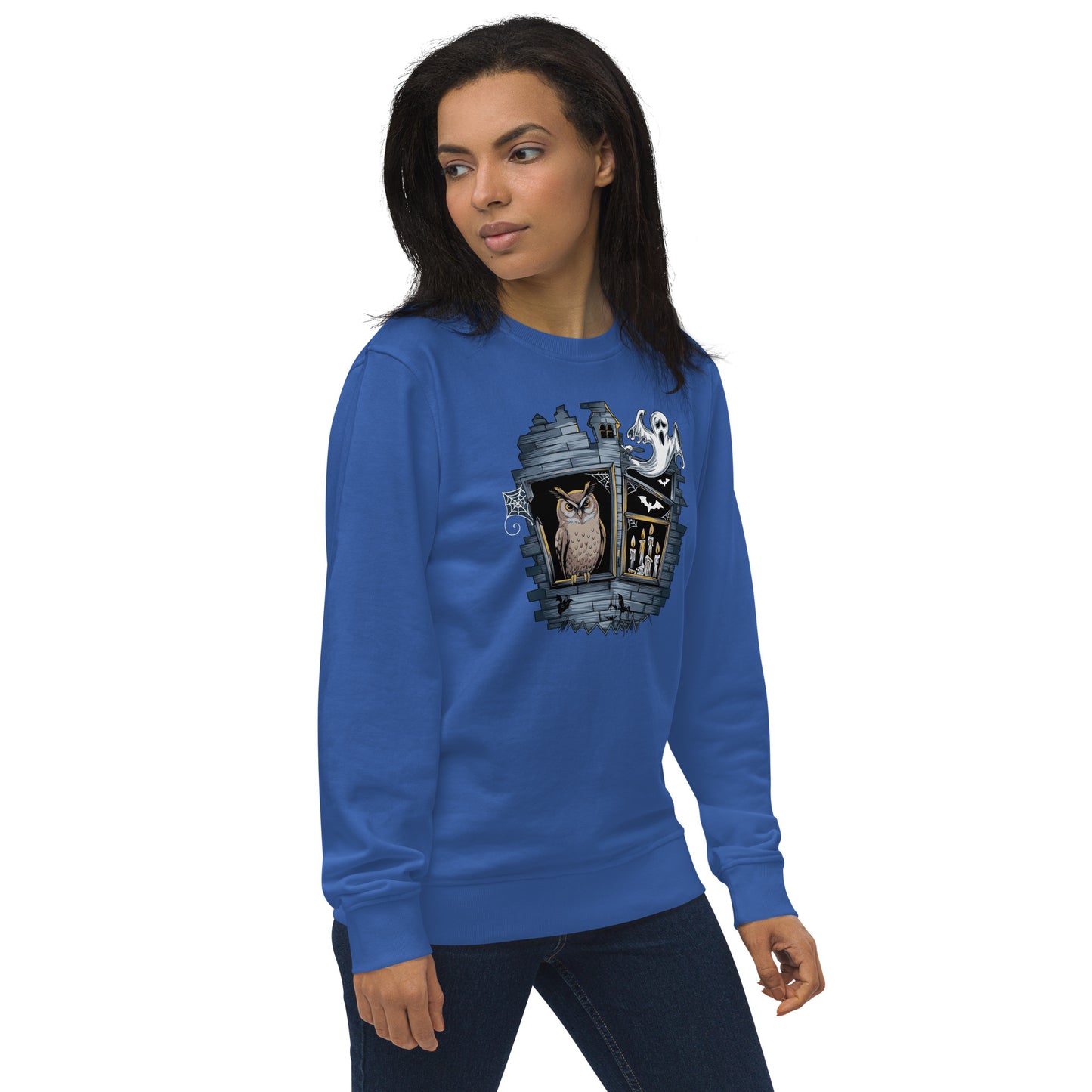 Unisex Organic Sweatshirt: Halloween Owl Cozy Eco-Friendly Style USA Dudeily