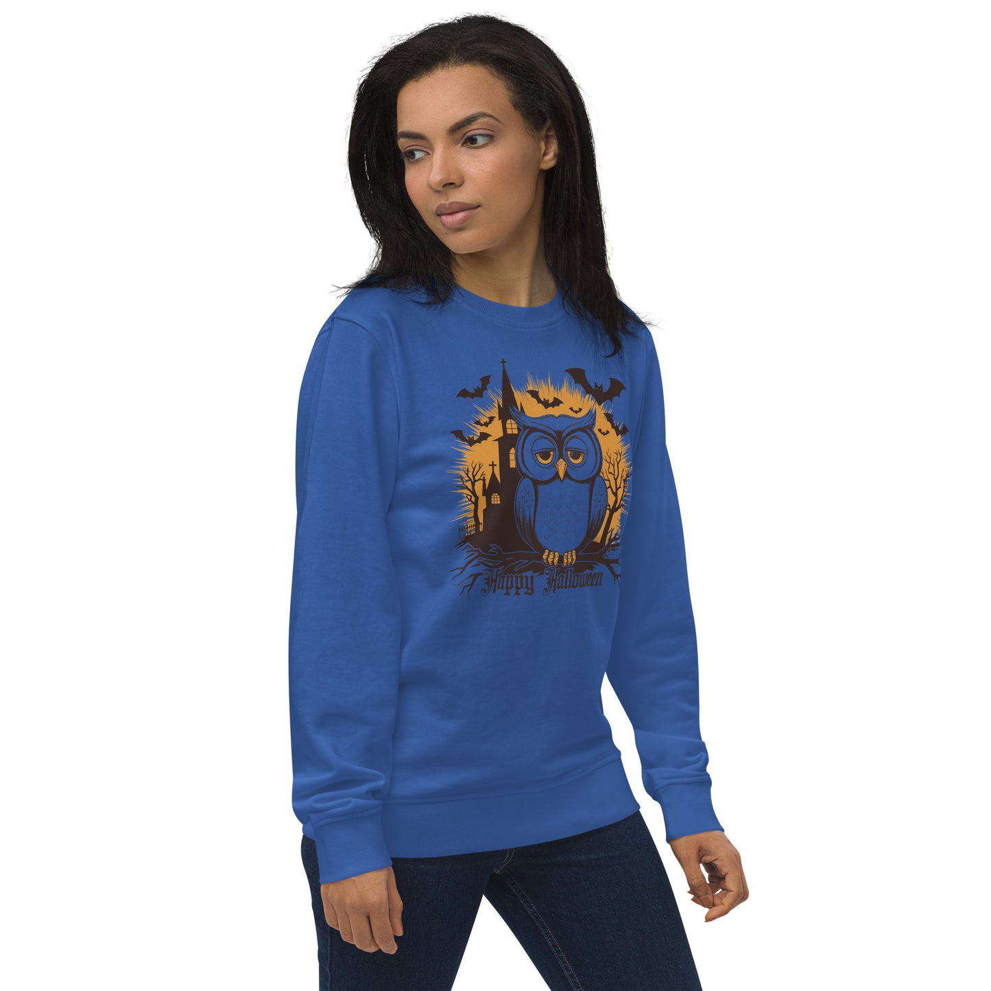 Unisex Organic Sweatshirt: Halloween Owl Cozy Eco-Friendly Style USA Dudeily
