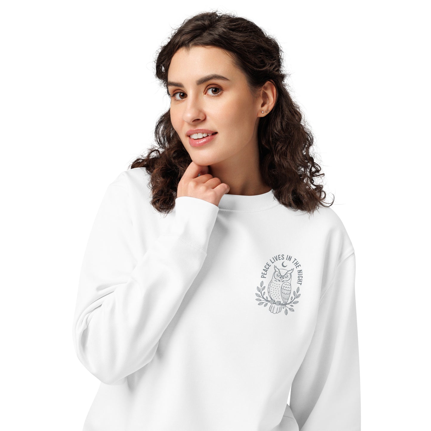 Owl Unisex Organic Sweatshirt-'Peace Lives in the Night' in Fall | Sustainable Fashion USA Dudeily