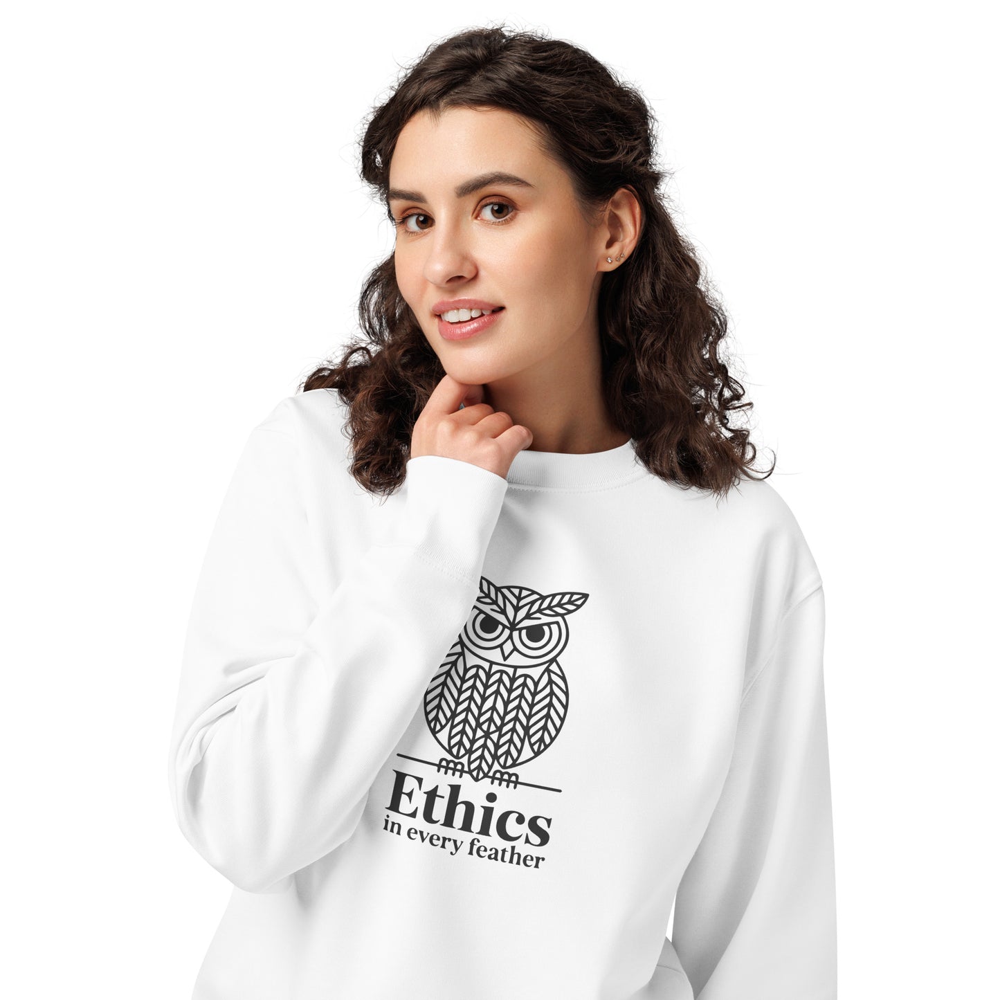Unisex Organic Sweatshirt: 'Ethics in Every Feather' for Fall | Eco-Friendly Owl Apparel USA Dudeily