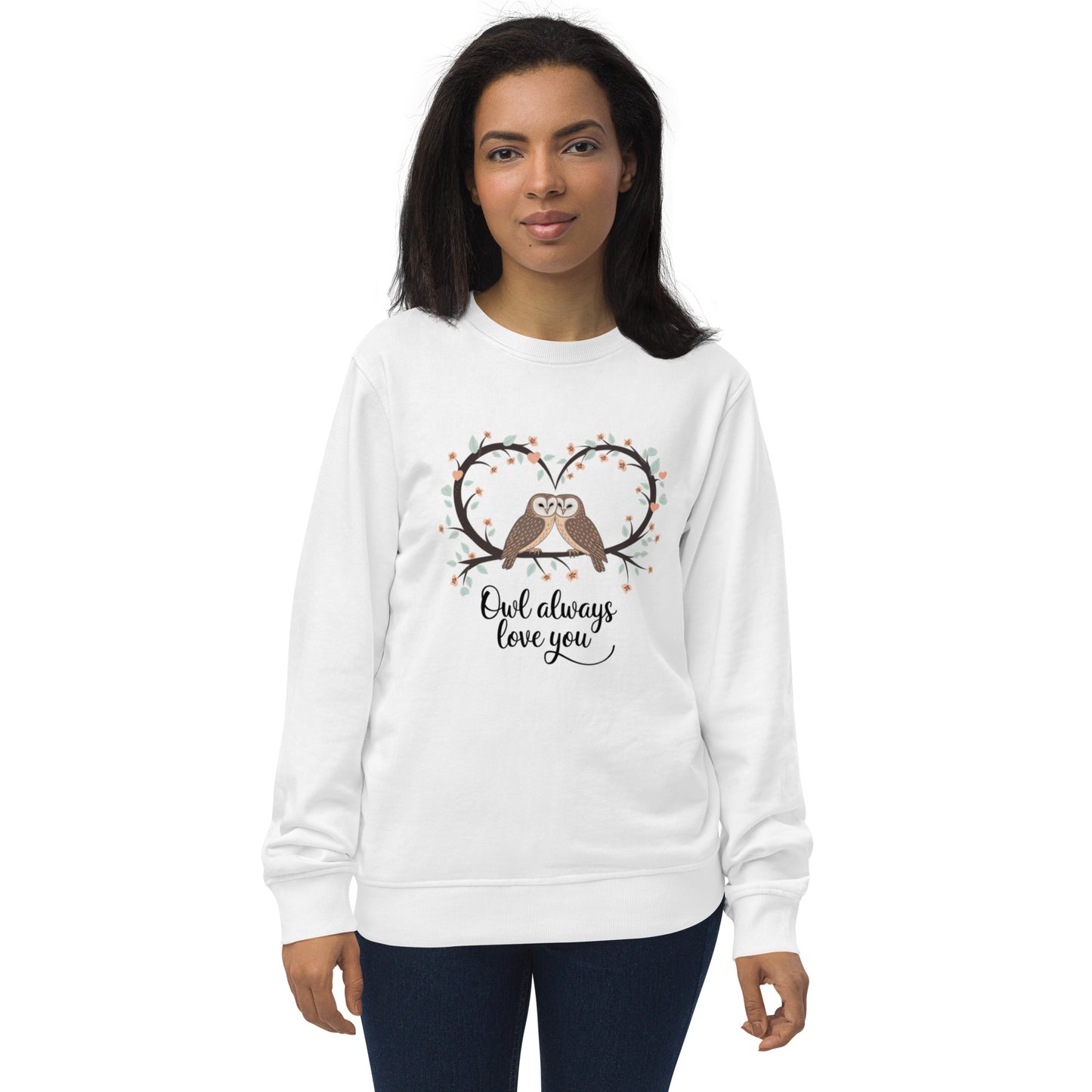 Owl-Themed Unisex Organic Sweatshirt | Sustainable & Cozy Fashion White Dudeily