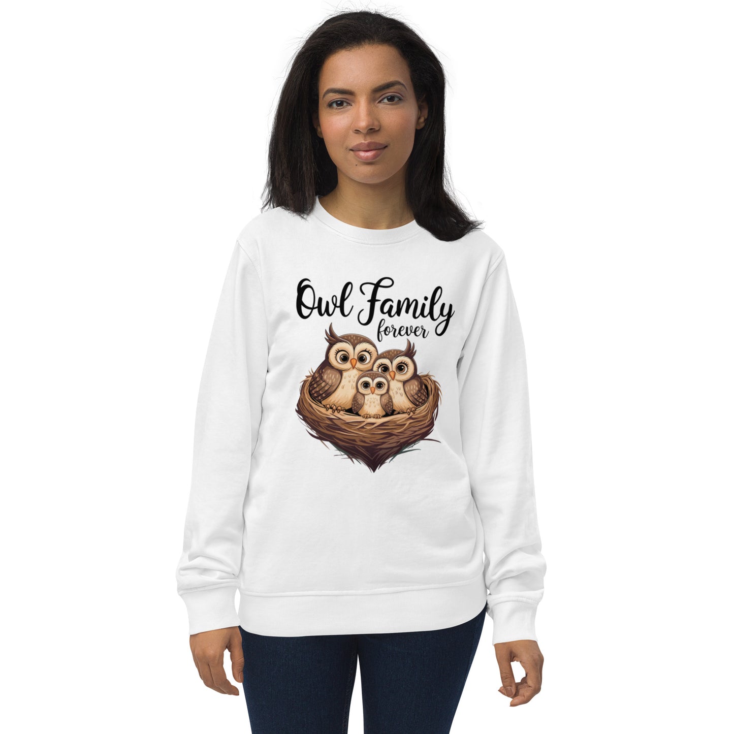 Owl-Themed Unisex Organic Sweatshirt | Eco-Friendly & Stylish White Dudeily