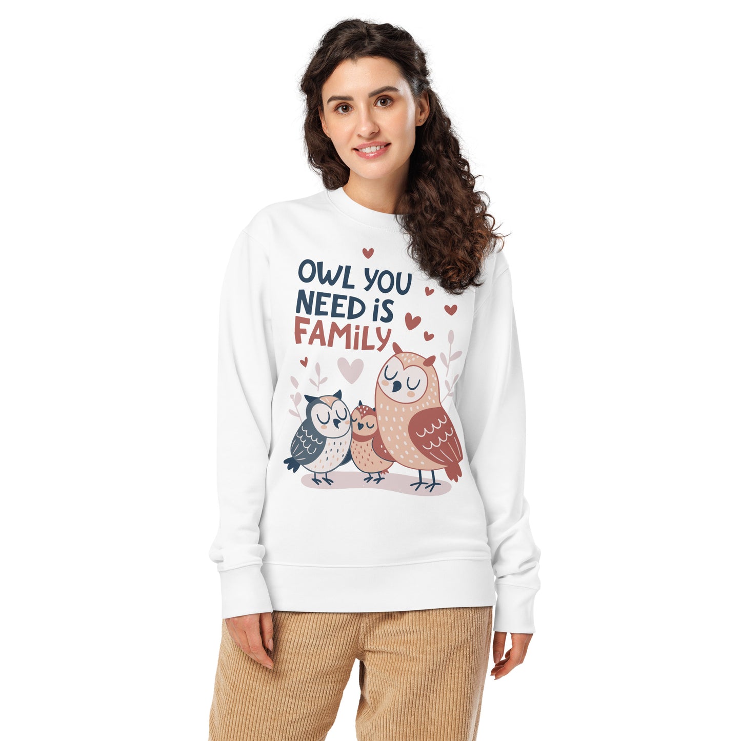Unisex Organic Sweatshirt – OwlNest Sustainable Fashion for Cozy Family Day Vibes White Dudeily