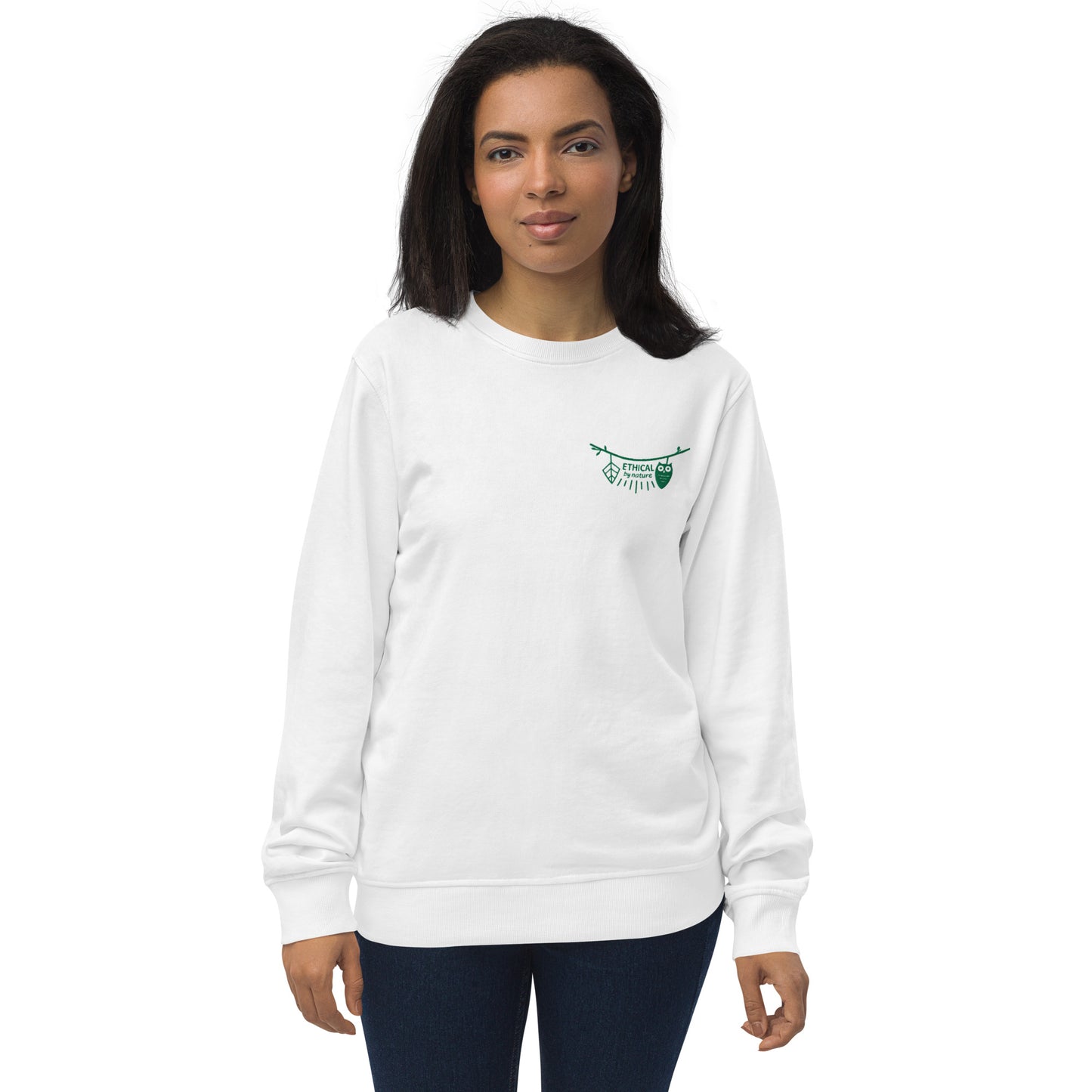 Unisex Organic Sweatshirt: Ethical by Nature | Owl Embroidered Sustainable Fashion USA by Dudeily White Dudeily
