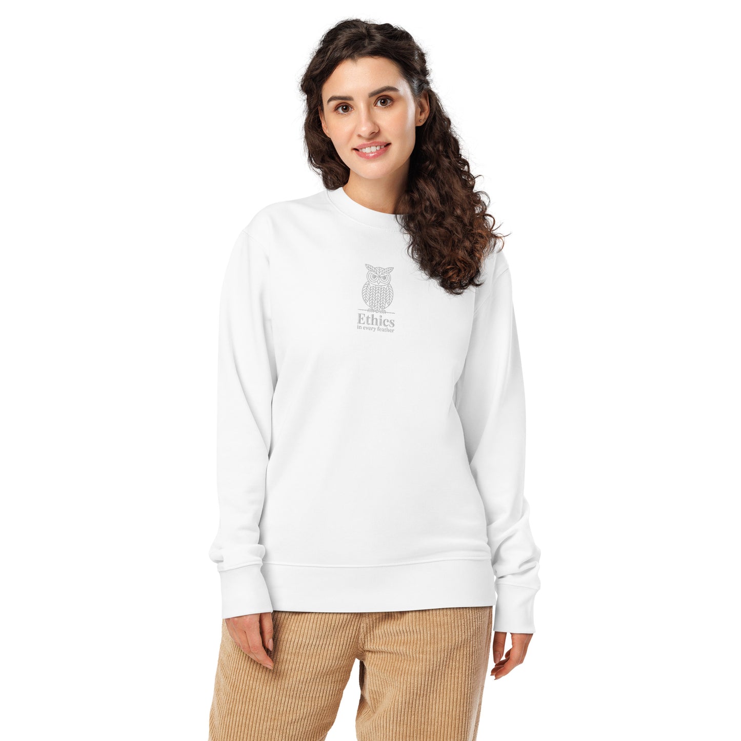 Owl Unisex Organic Sweatshirt – "Ethics in Every Feather" | Sustainable Fashion USA White Dudeily