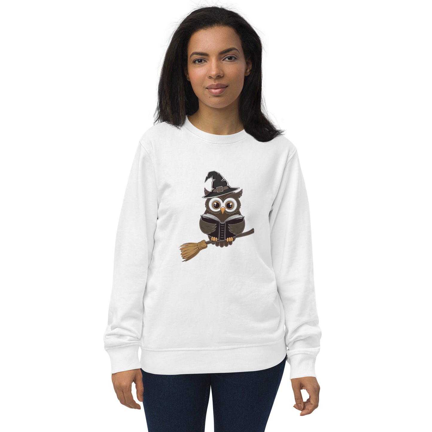 Unisex Organic Sweatshirt: Halloween Owl Cozy Eco-Friendly Style USA White Dudeily