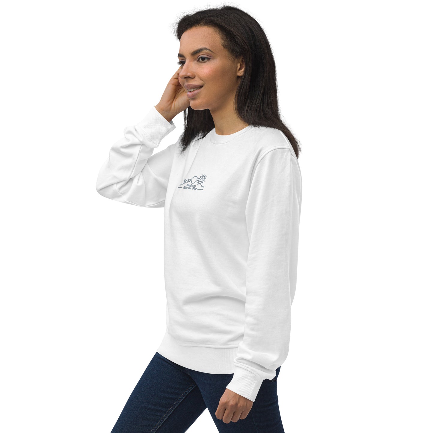 Unisex Organic Sweatshirt: Nature Works Too | Owl Embroidered Sustainable Fashion USA Dudeily