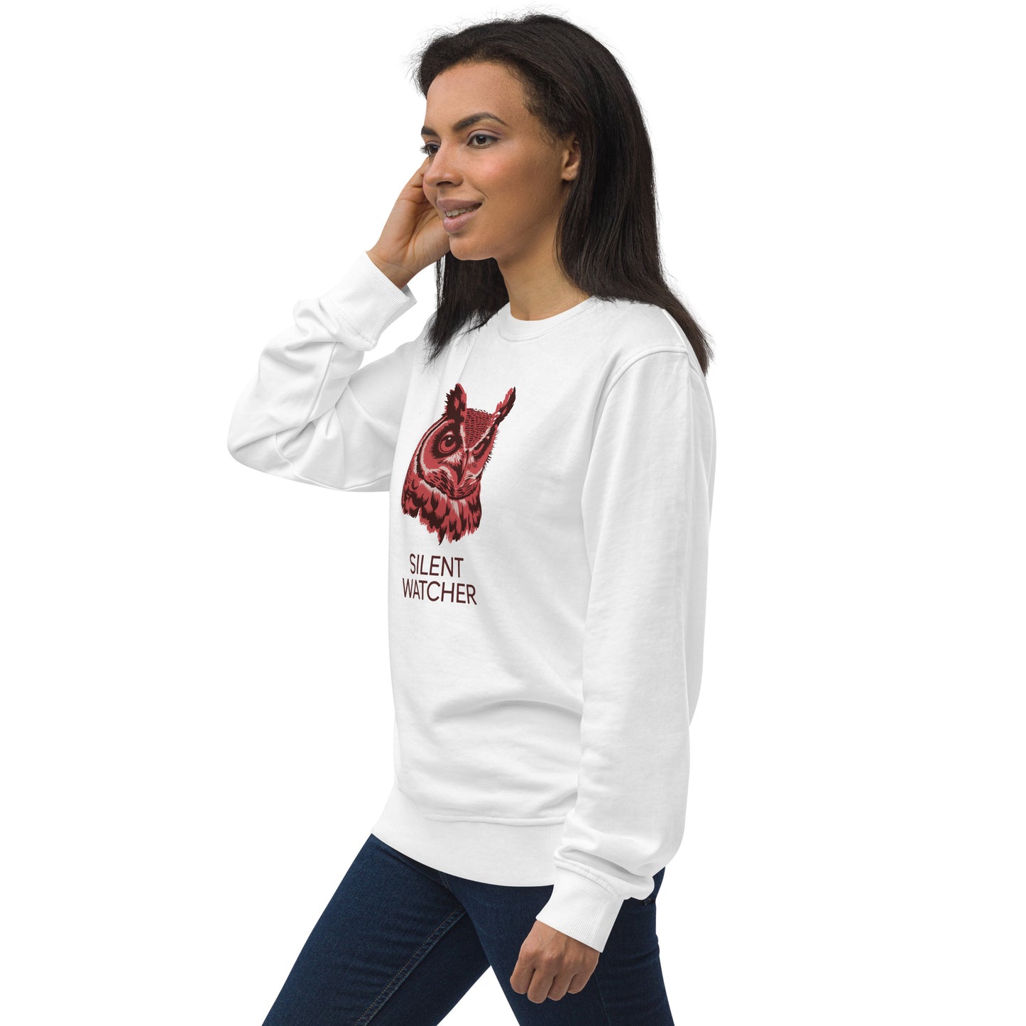 Unisex Organic Sweatshirt: 'Silent Watcher' in Fall | Ethical Owl Clothing USA Dudeily