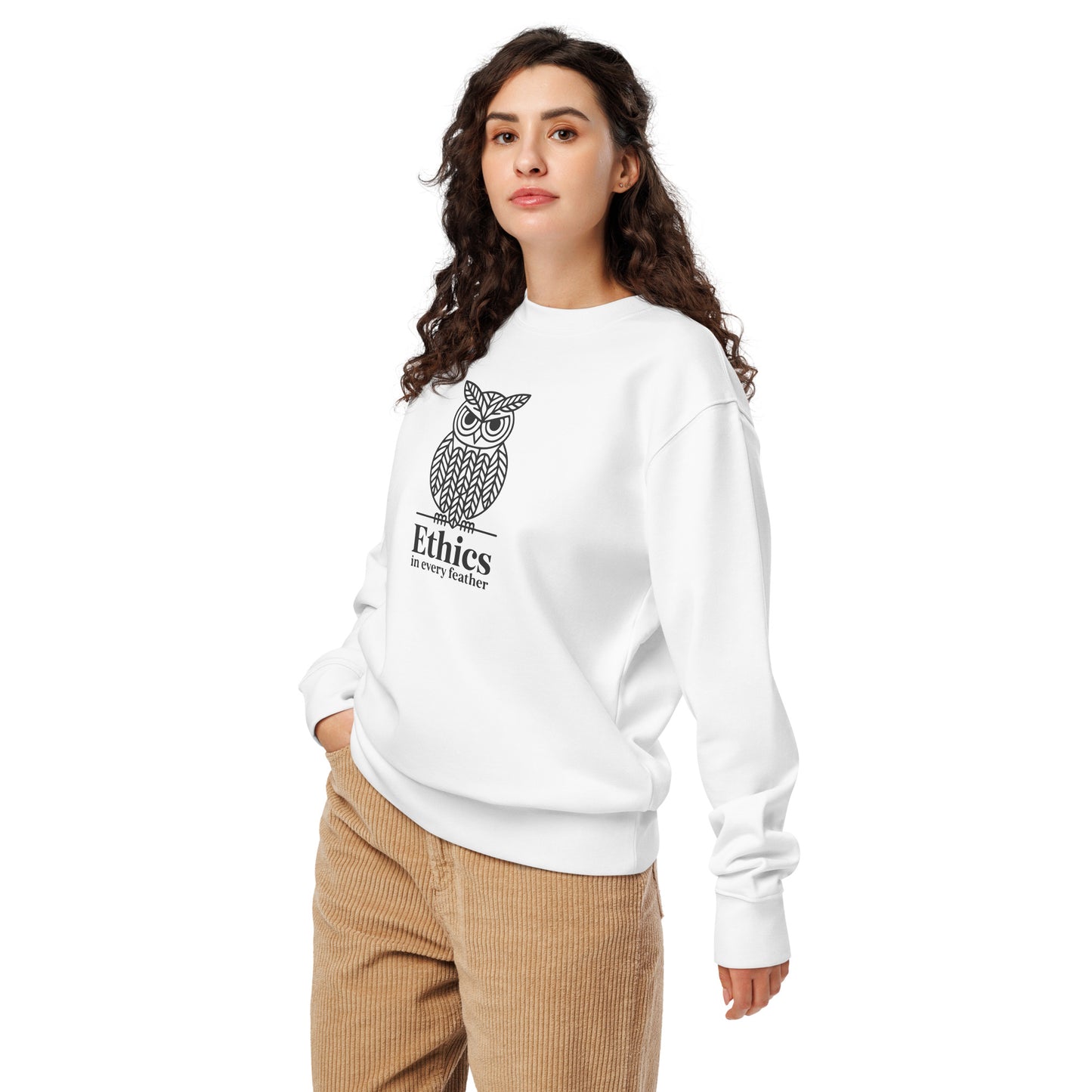 Unisex Organic Sweatshirt: 'Ethics in Every Feather' for Fall | Eco-Friendly Owl Apparel USA Dudeily