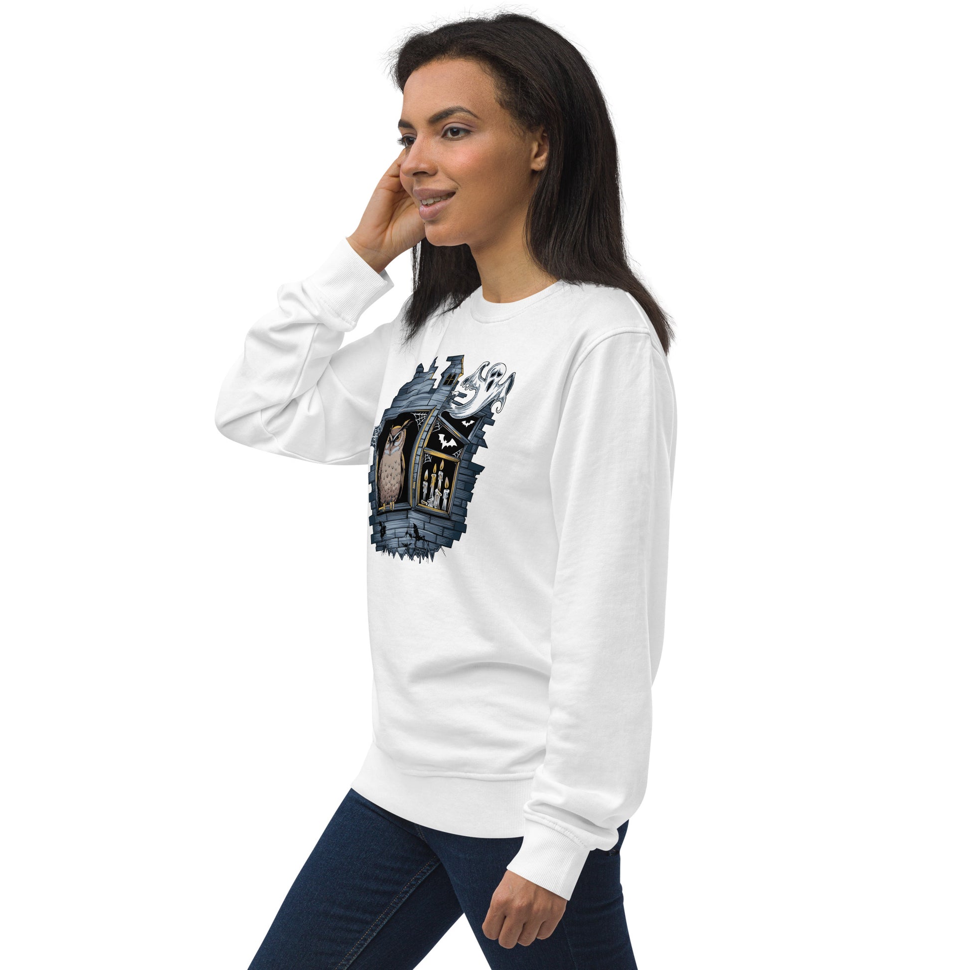 Unisex Organic Sweatshirt: Halloween Owl Cozy Eco-Friendly Style USA Dudeily