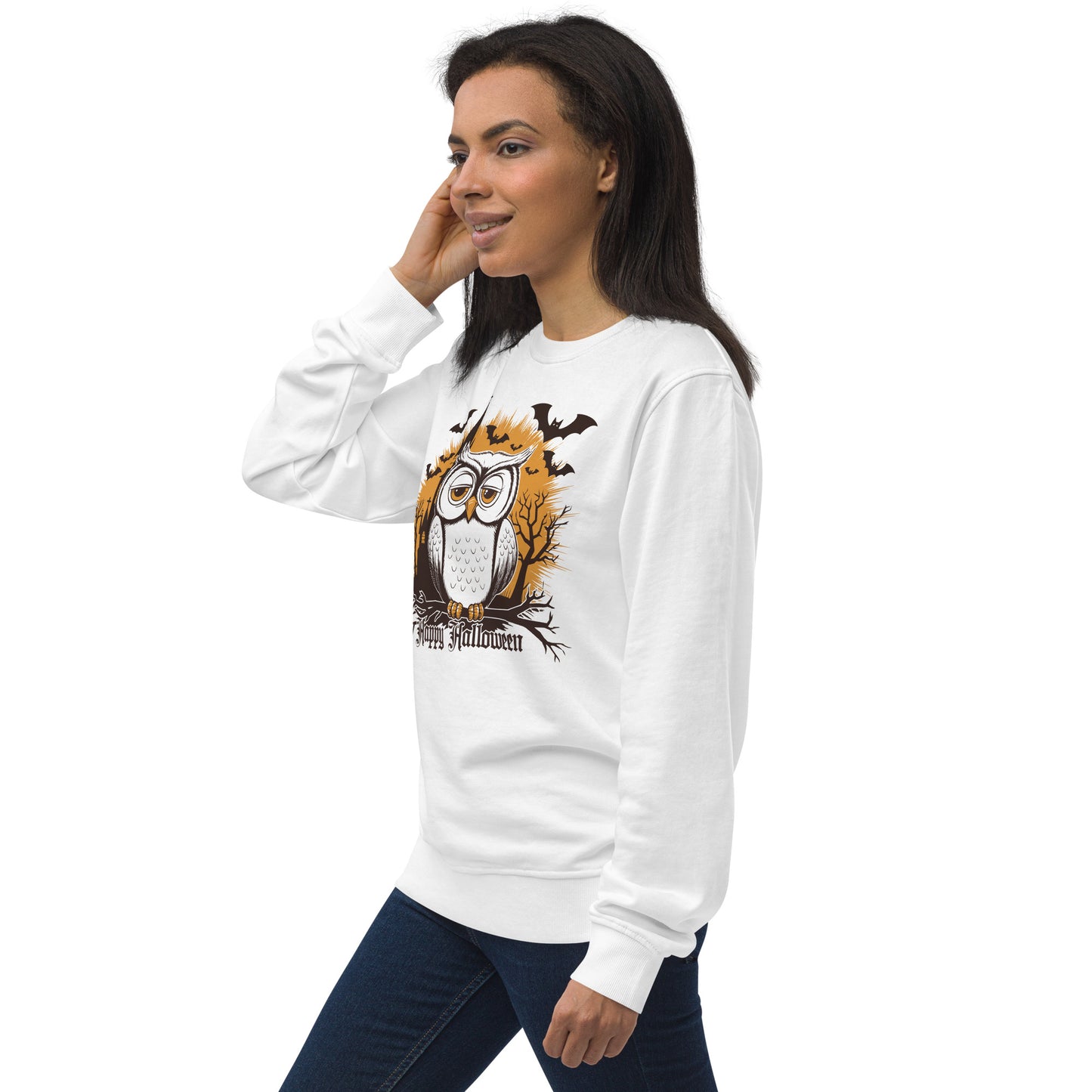 Unisex Organic Sweatshirt: Halloween Owl Cozy Eco-Friendly Style USA Dudeily