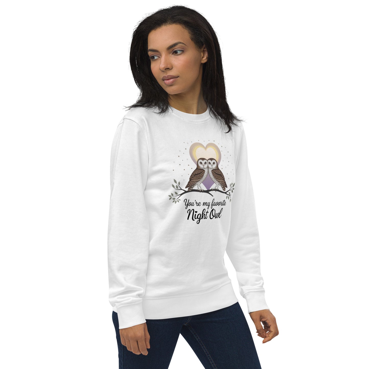 Owl-Themed Unisex Organic Sweatshirt | Sustainable & Cozy Apparel usa Dudeily