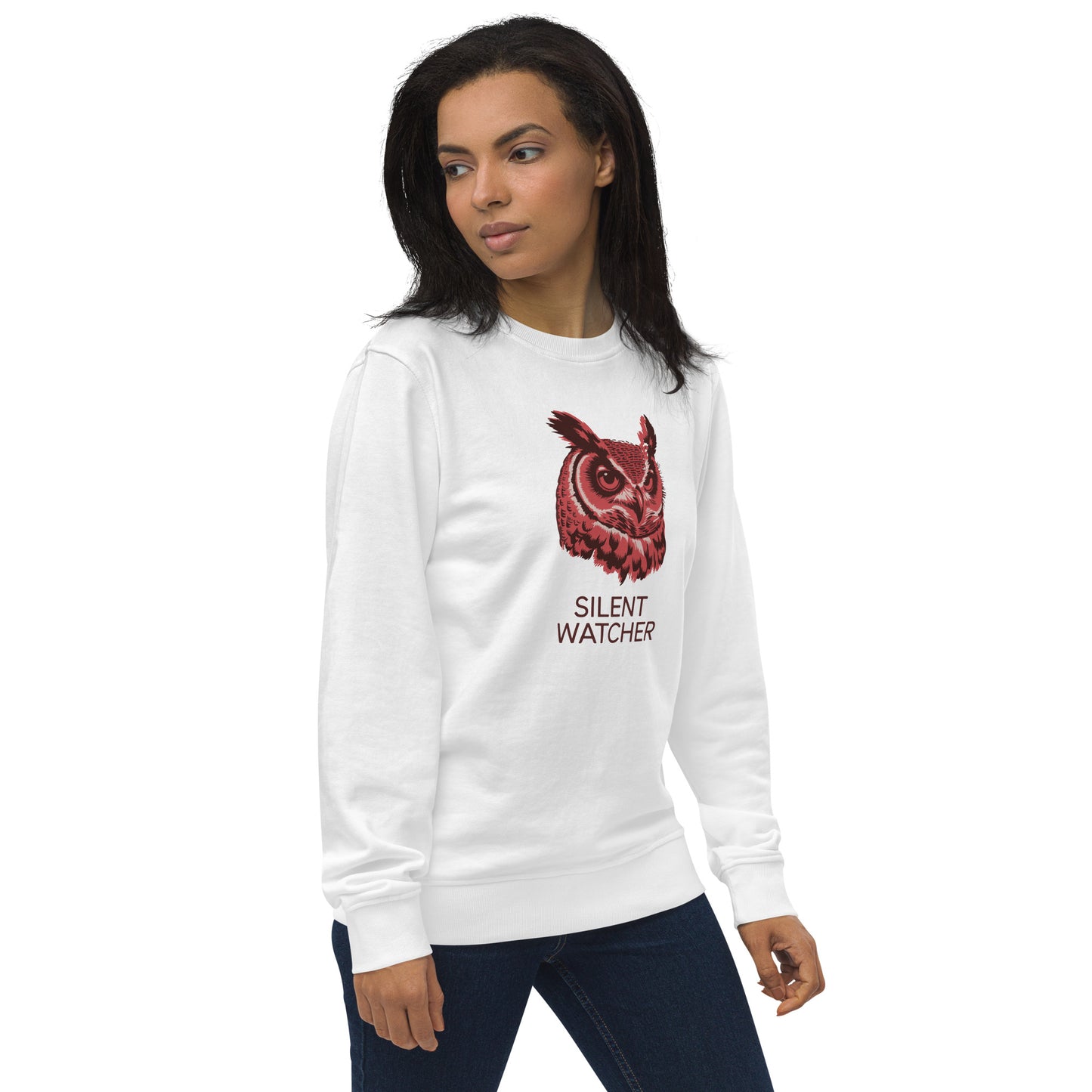 Unisex Organic Sweatshirt: 'Silent Watcher' in Fall | Ethical Owl Clothing USA Dudeily