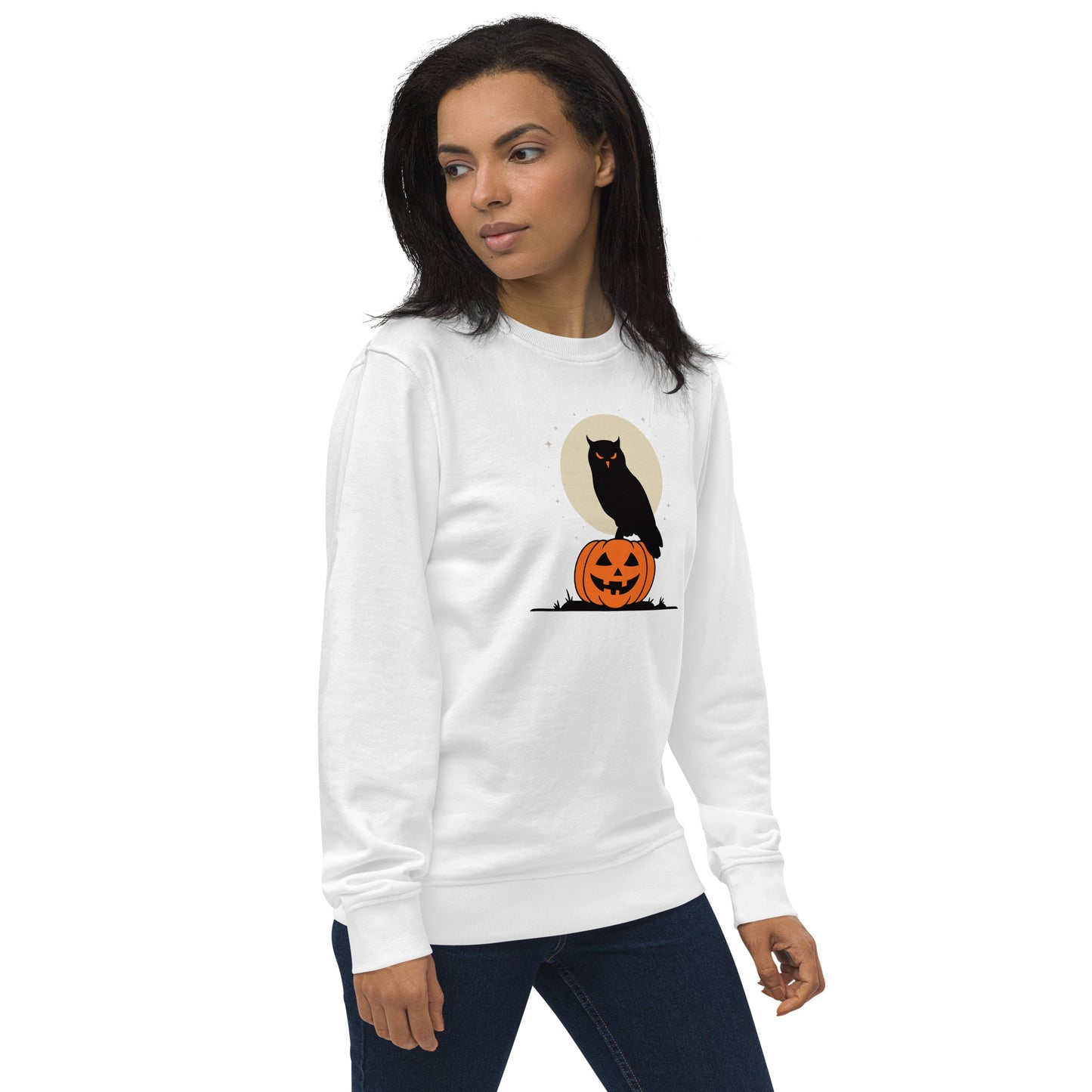 Unisex Organic Sweatshirt: Halloween Owl Cozy Eco-Friendly Style USA Dudeily